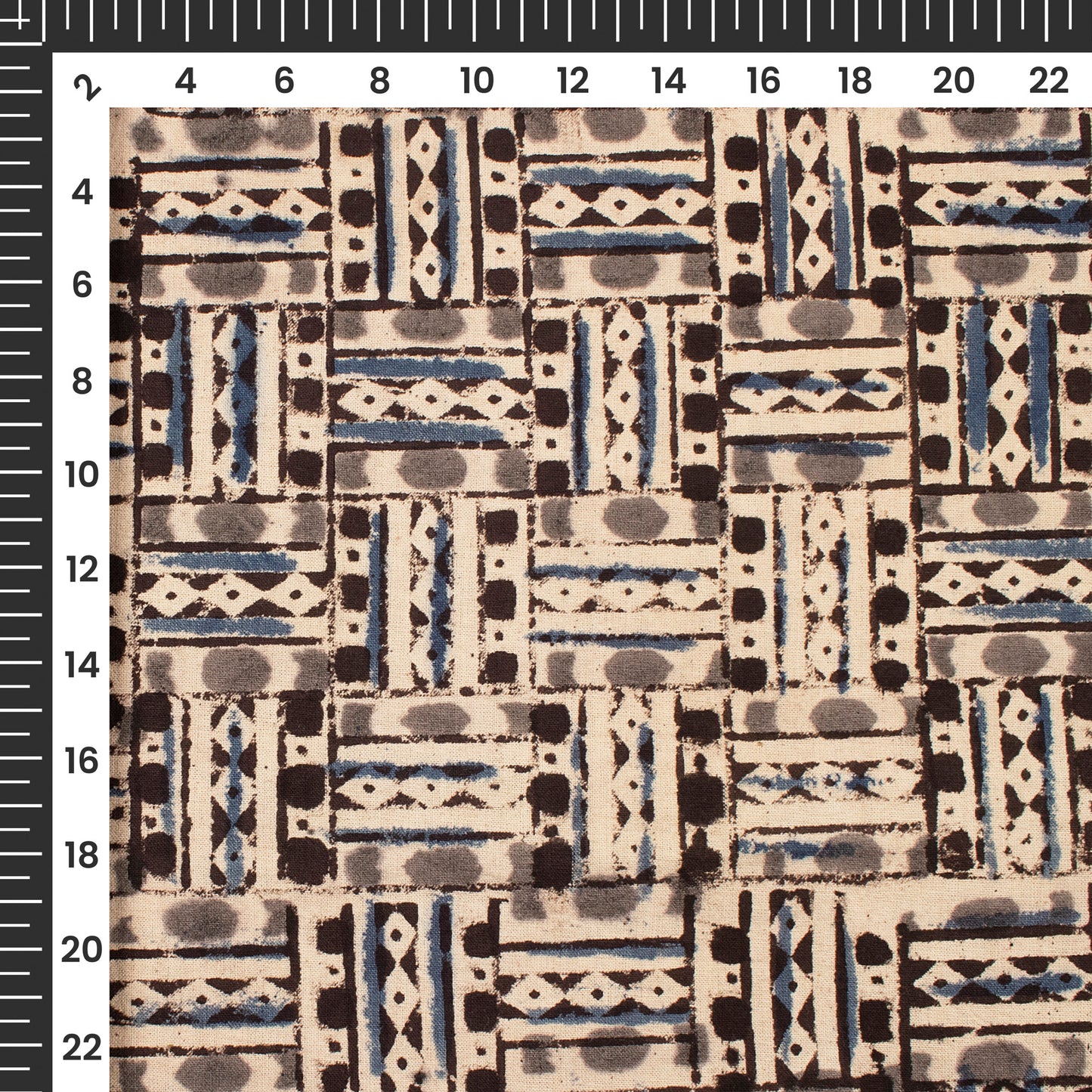 Gray And Blue Traditional Pattern Kalamkari Cotton Fabric
