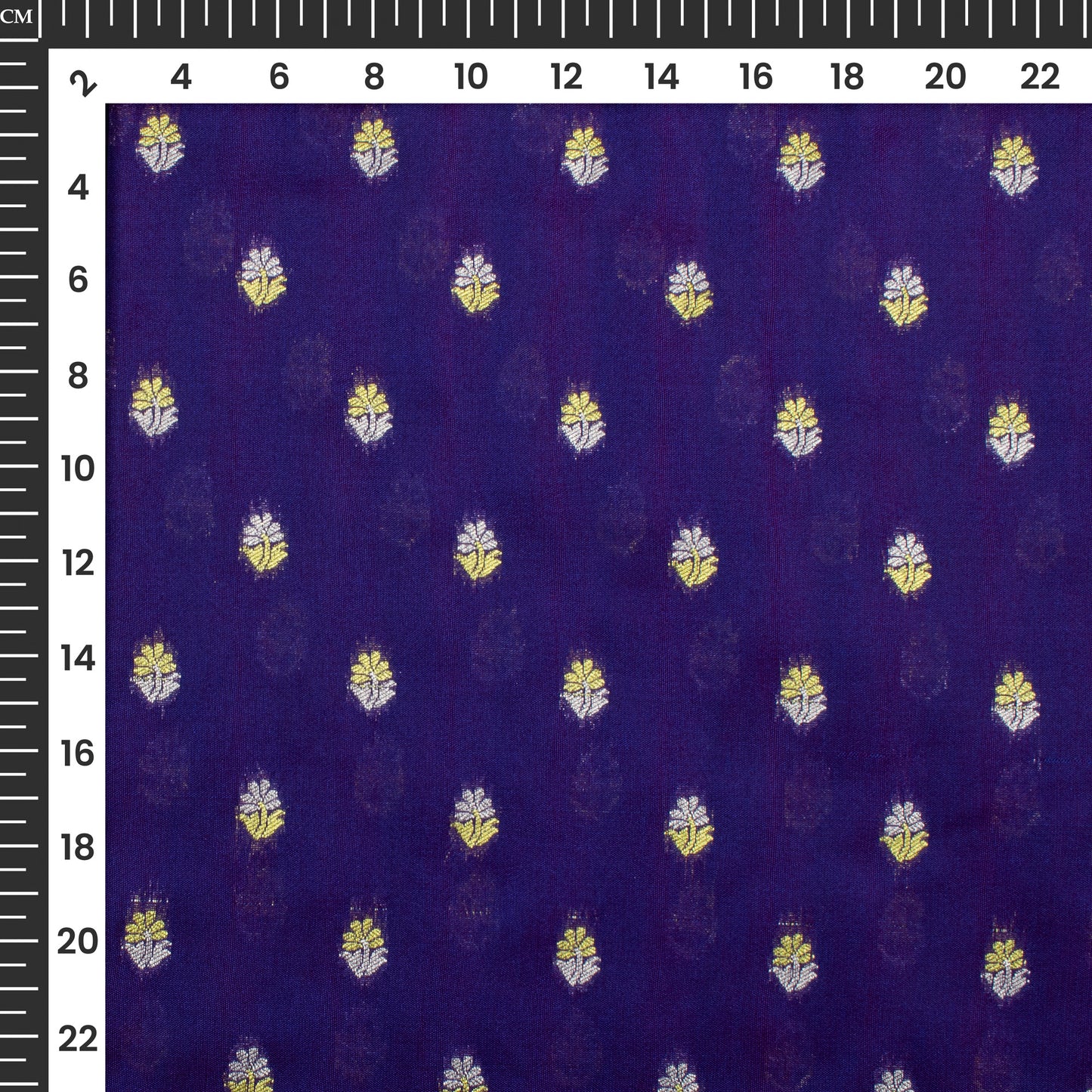 Berry Blue And Golden Floral Pattern Pure Katan Banarasi Silk Fabric