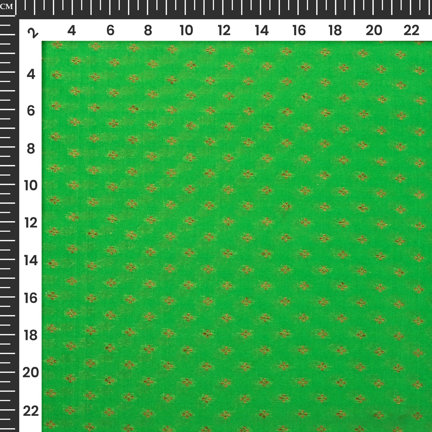 Kelly Green And Golden Booti Pattern Pure Katan Banarasi Silk Fabric