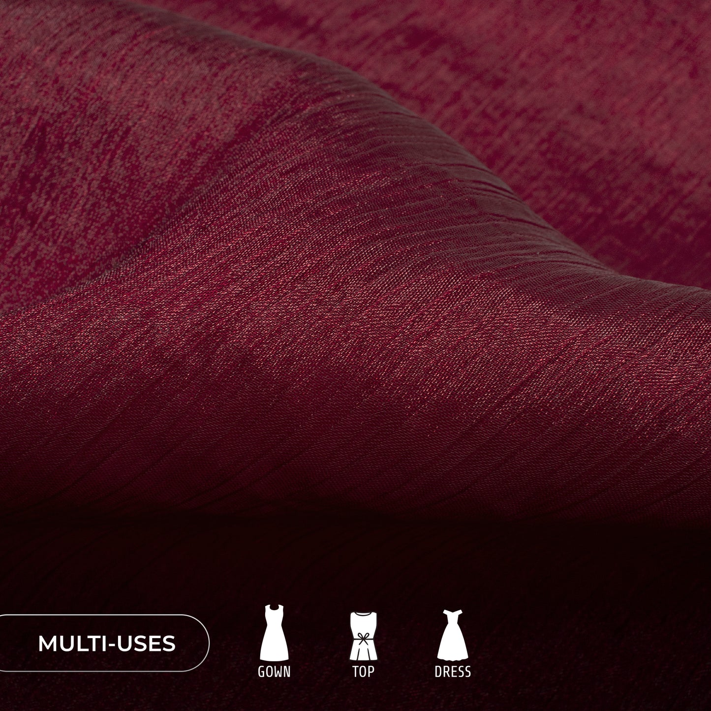 Luxurious Berry Red Crushed Metallic Soft Tissue Slub Fabric