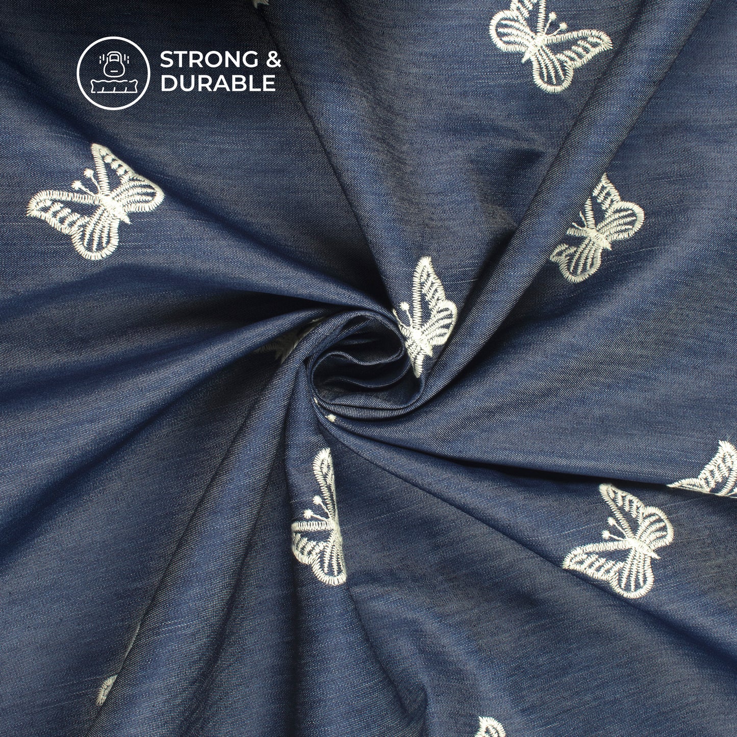 Exclusive Butterfly Embroidery Work Denim Fabric
