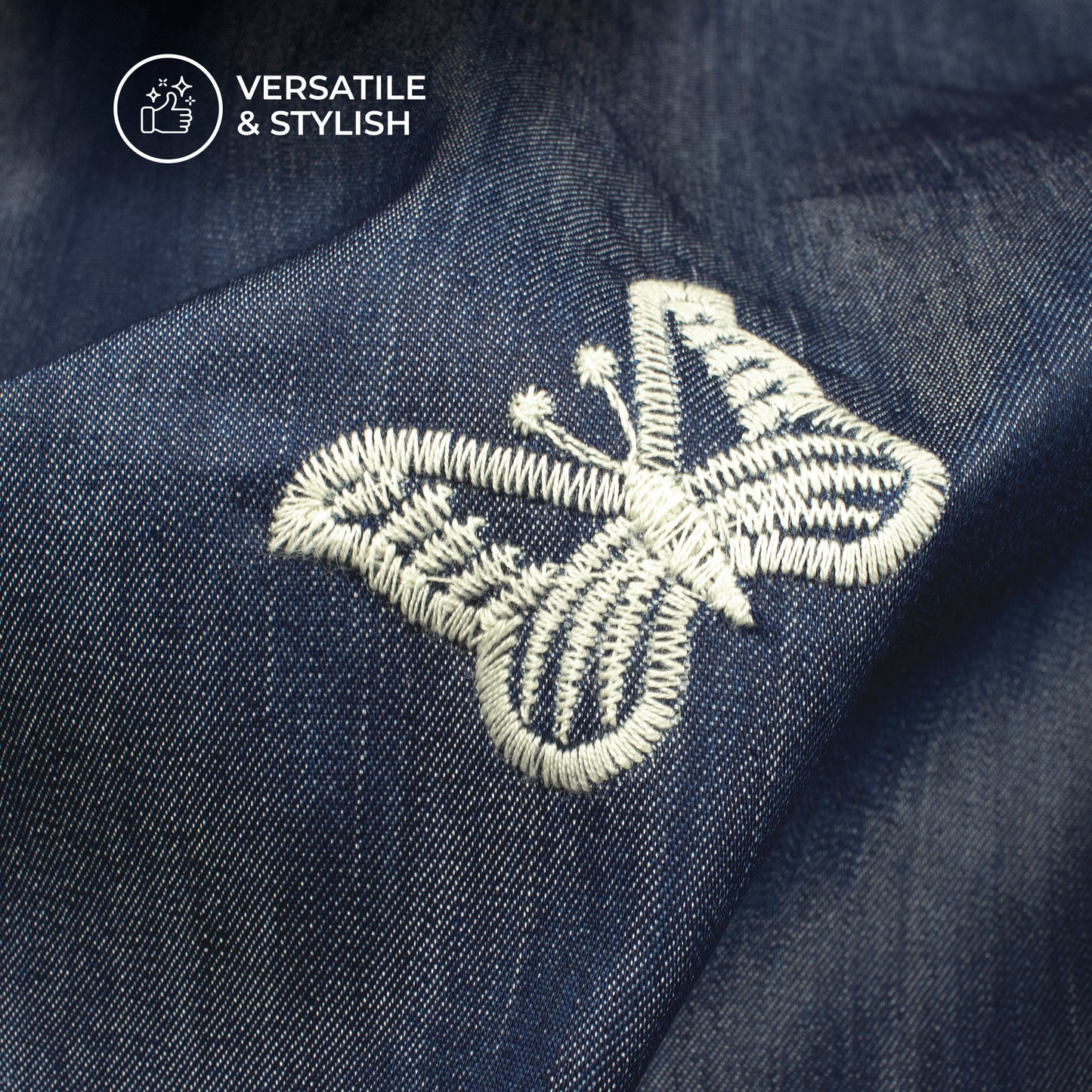 Exclusive Butterfly Embroidery Work Denim Fabric