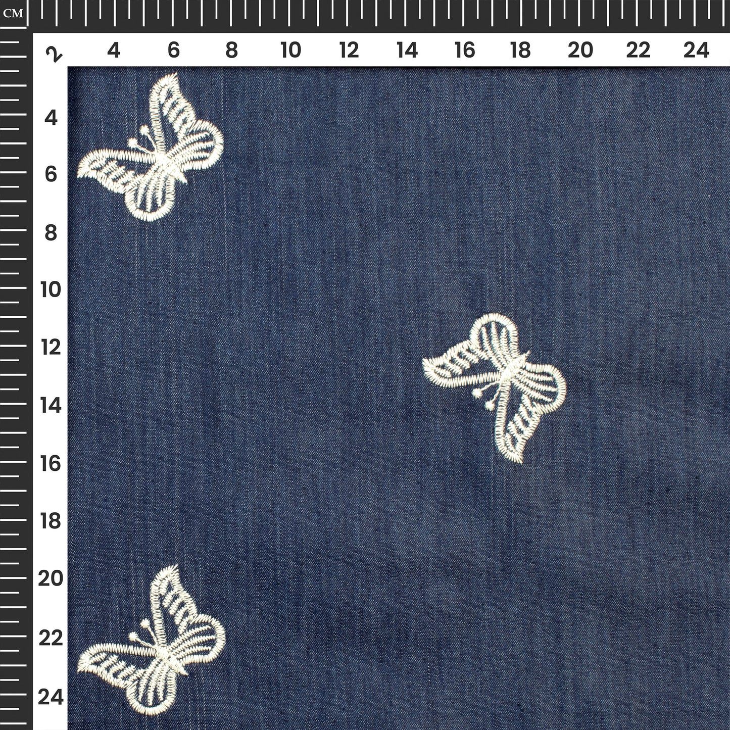 Exclusive Butterfly Embroidery Work Denim Fabric