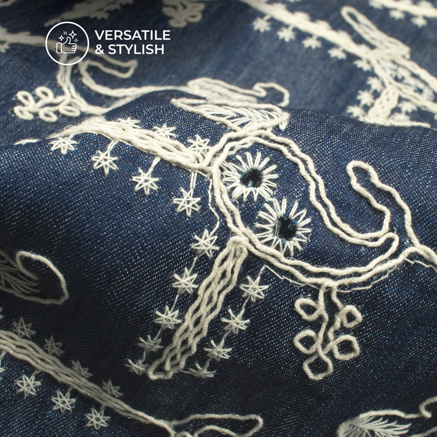 Exclusive Paisley Embroidery Work Denim Fabric