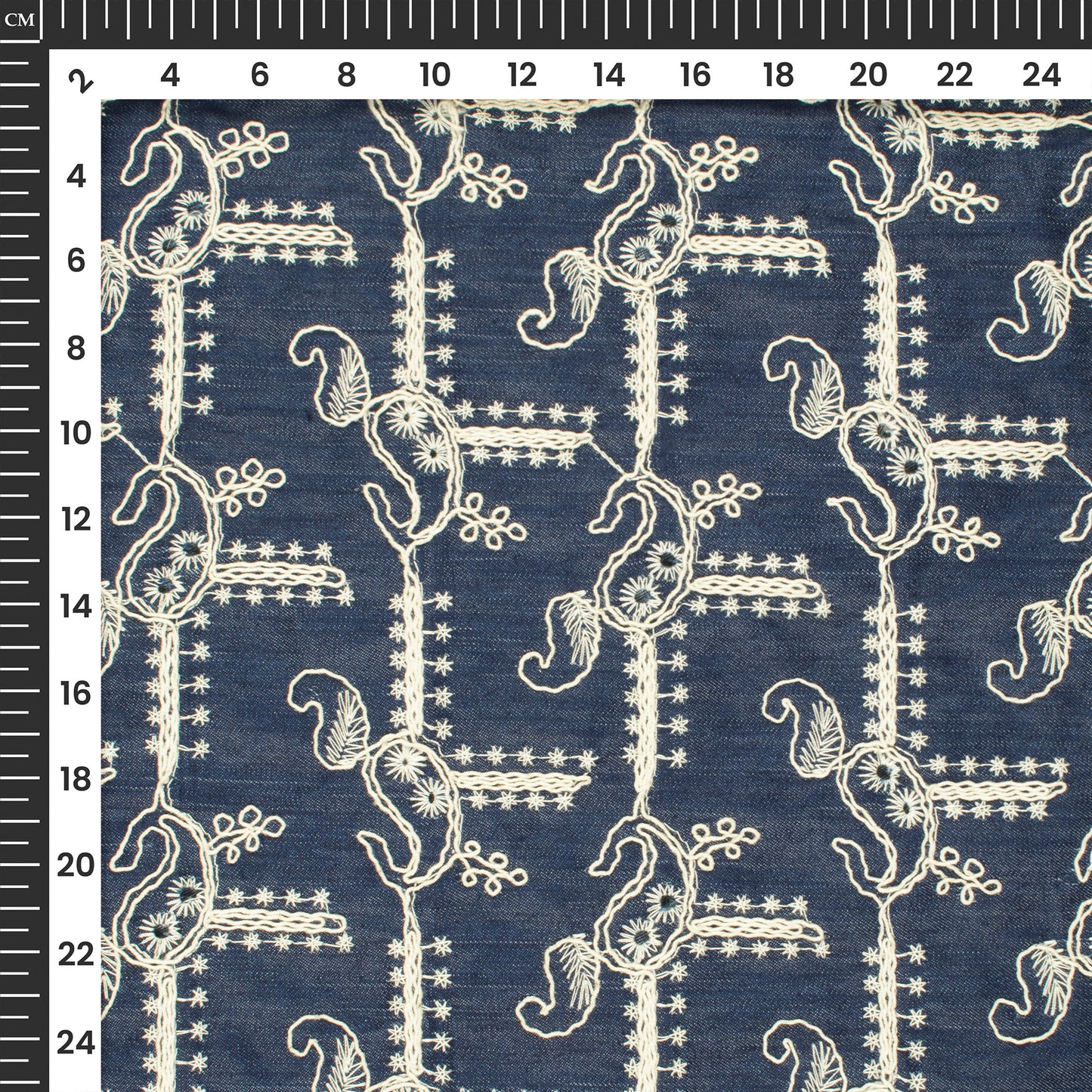 Exclusive Paisley Embroidery Work Denim Fabric
