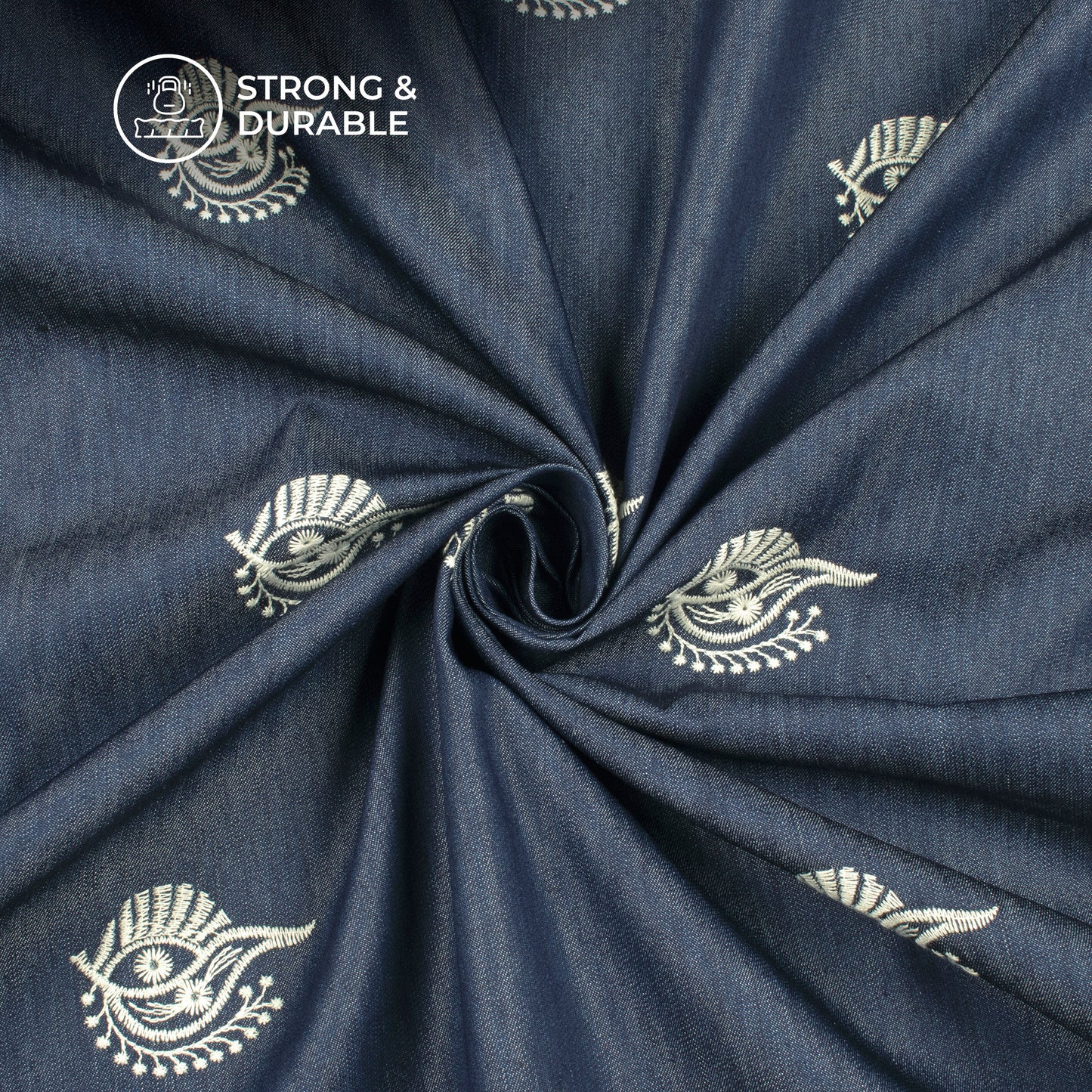 Exclusive Floral Embroidery Work Denim Fabric
