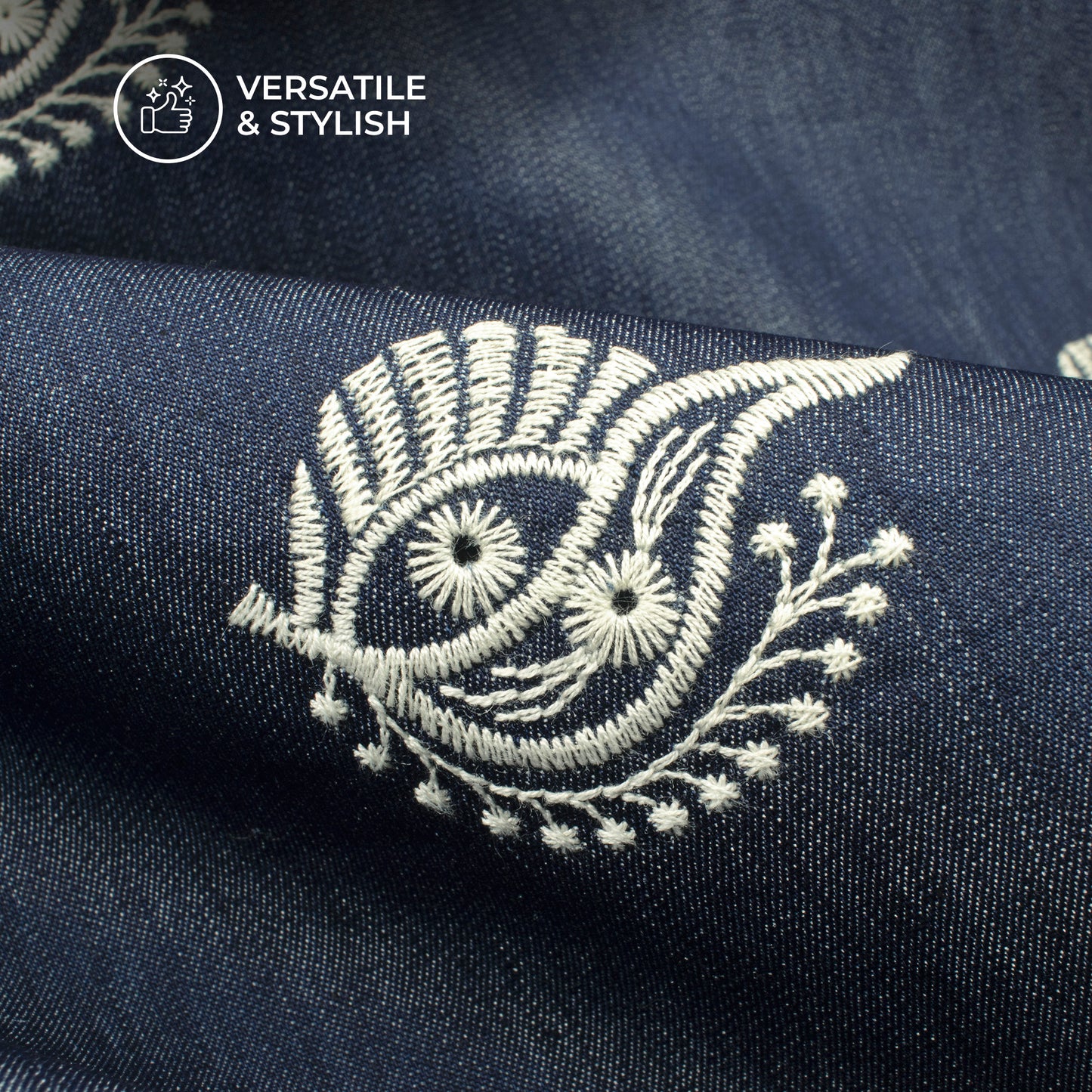 Exclusive Floral Embroidery Work Denim Fabric
