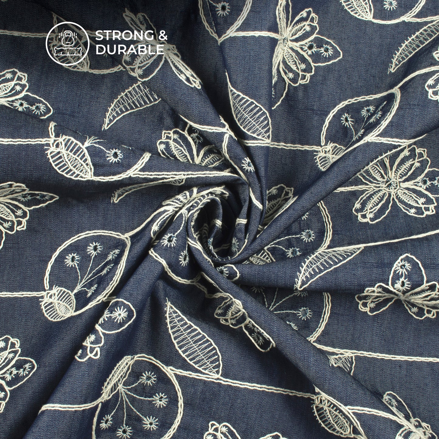 Exclusive Floral Embroidery Work Denim Fabric