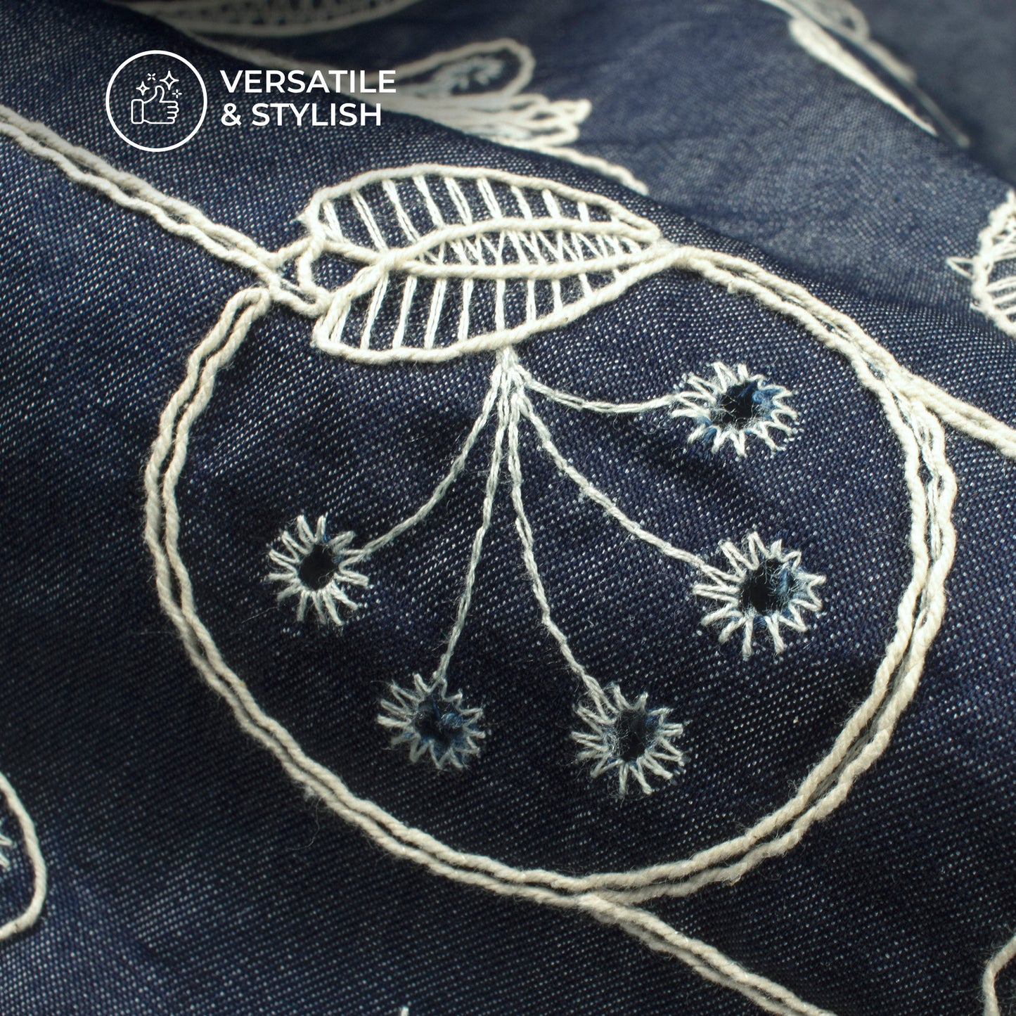Exclusive Floral Embroidery Work Denim Fabric