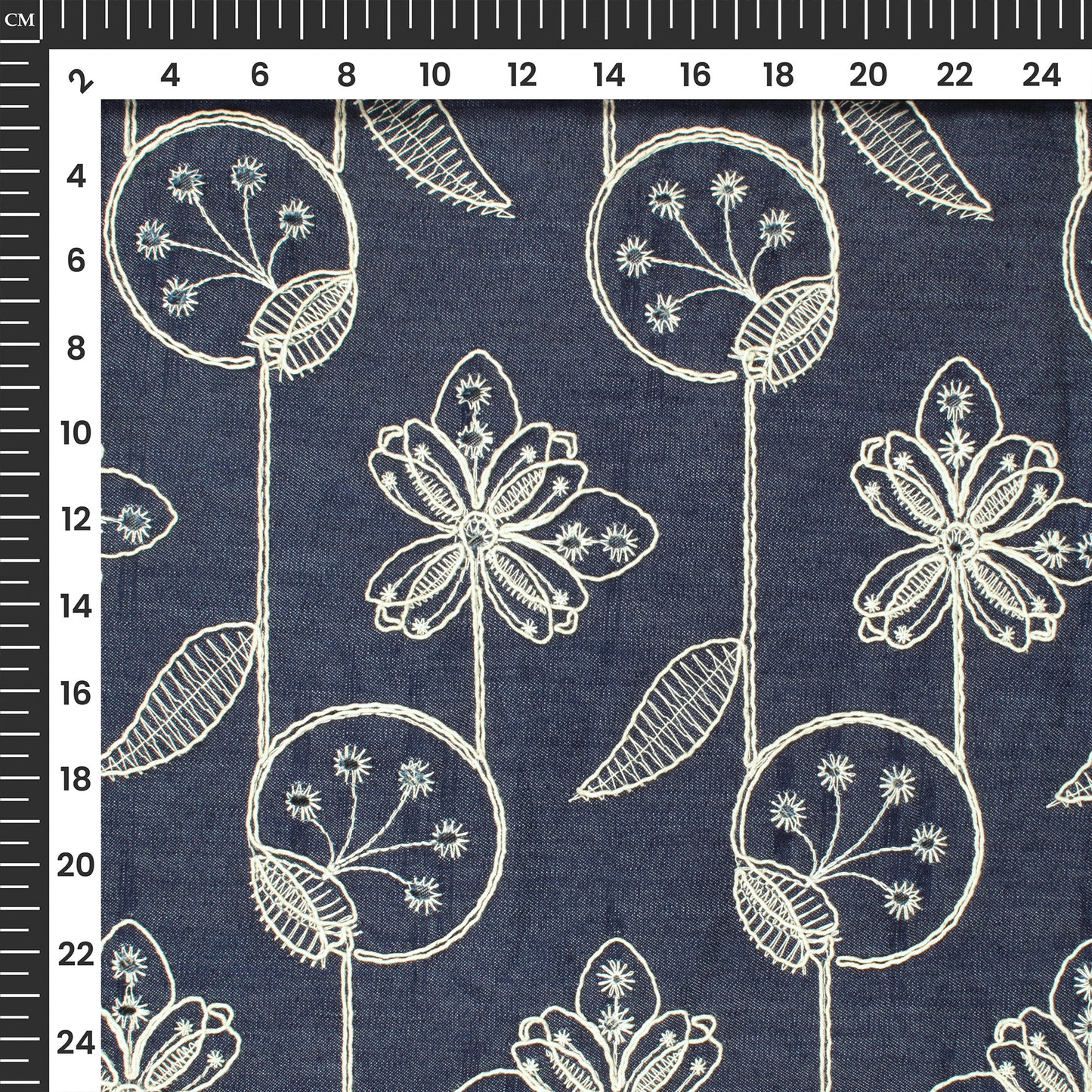 Exclusive Floral Embroidery Work Denim Fabric
