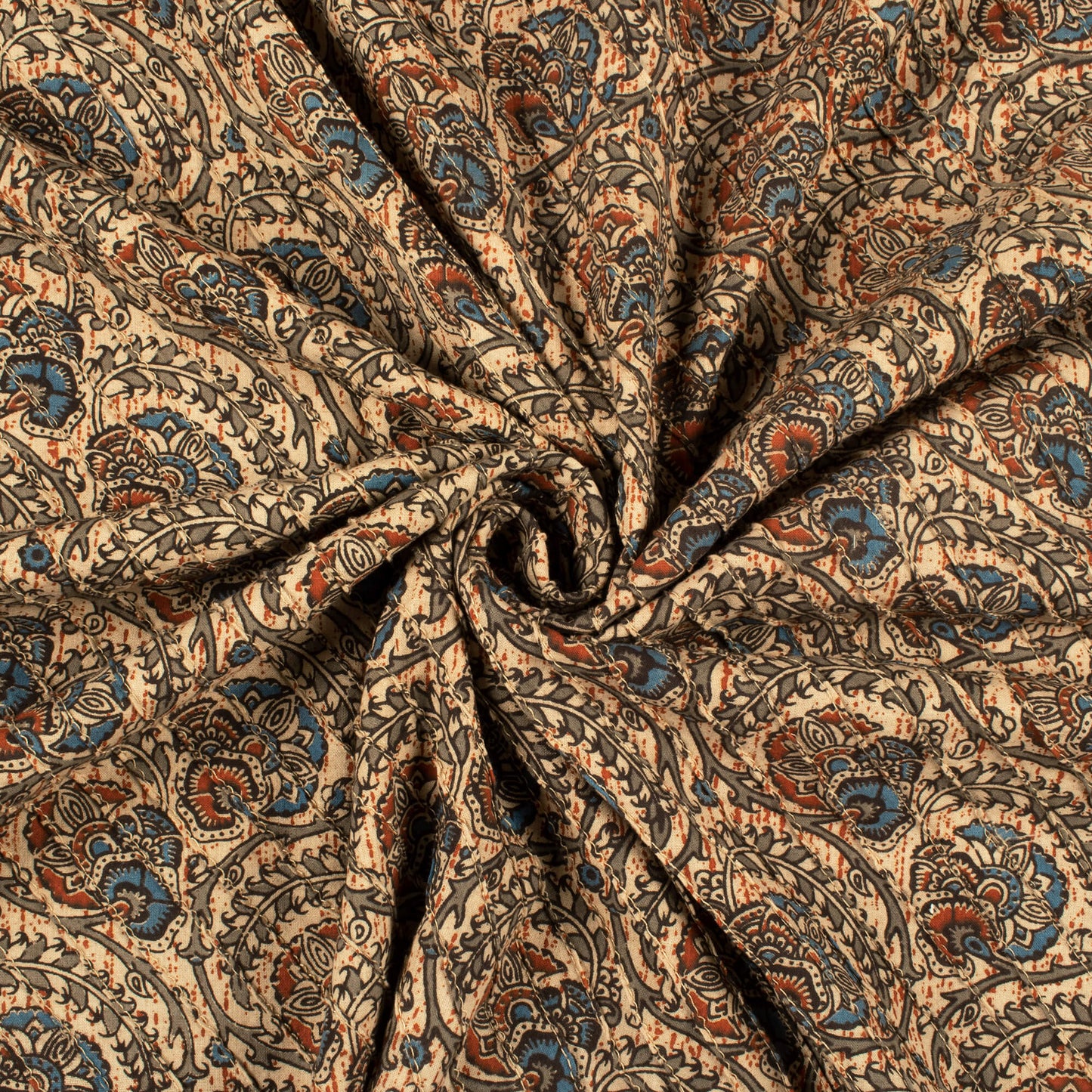 Trendy Floral Kalamkari Pin-Tucks Cotton Fabric