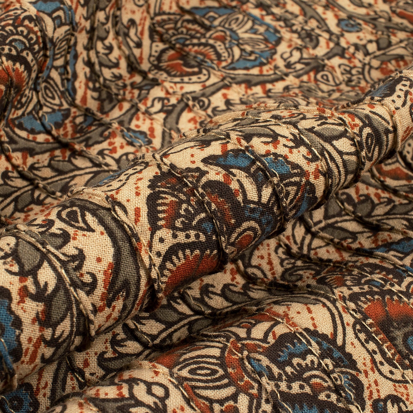 Trendy Floral Kalamkari Pin-Tucks Cotton Fabric