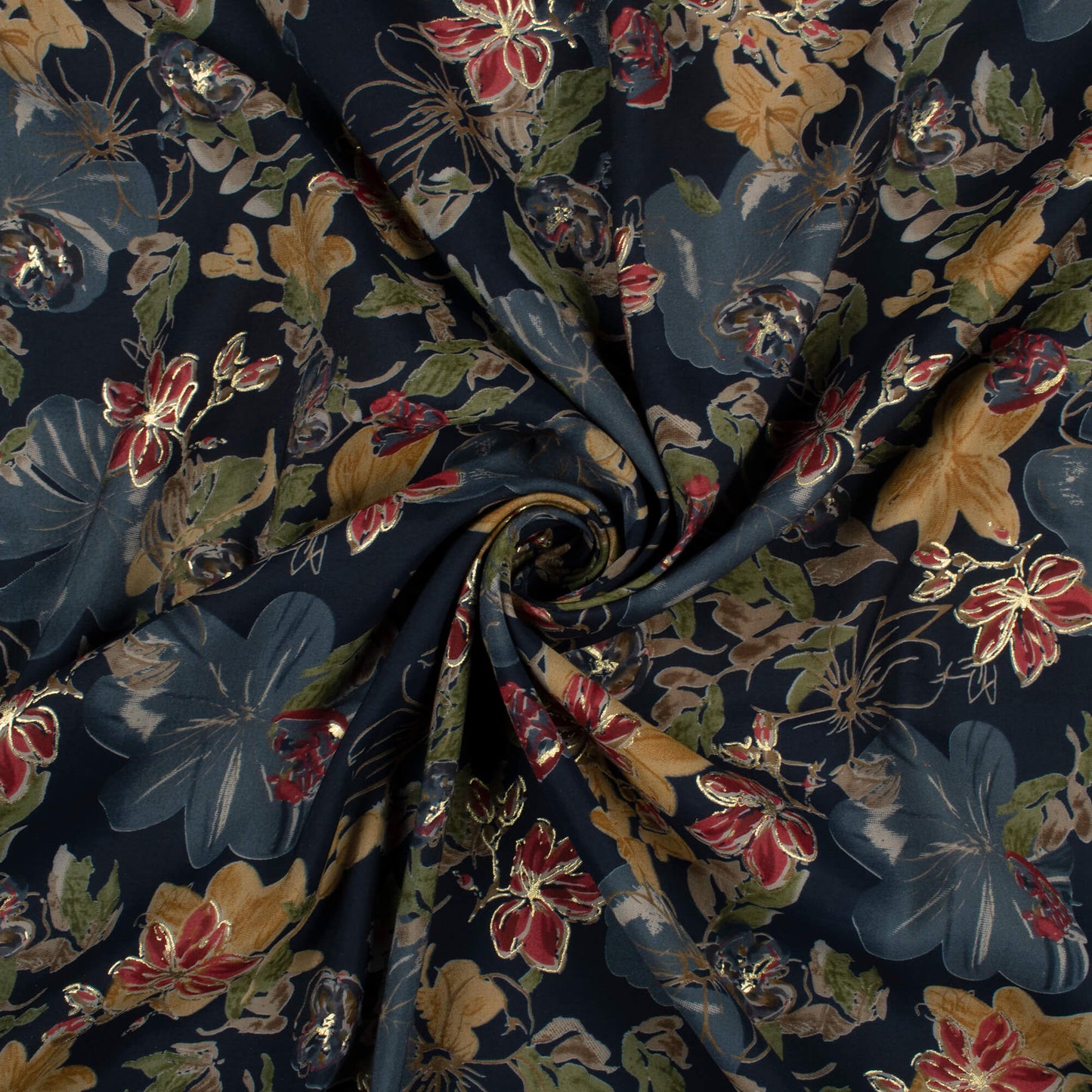 Fabulous Floral Gold Foil Work Viscose Fabric