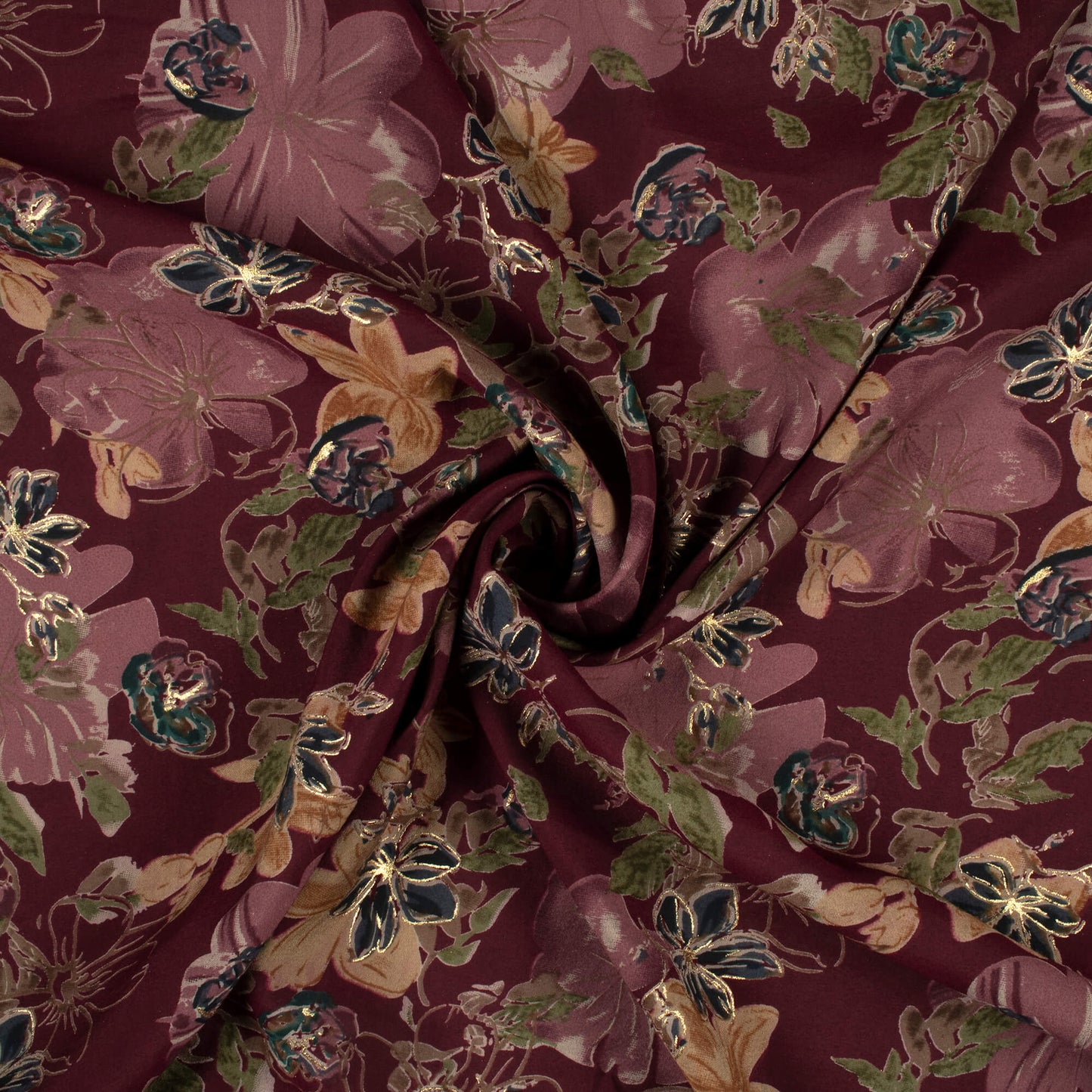 Fabulous Floral Gold Foil Work Viscose Fabric