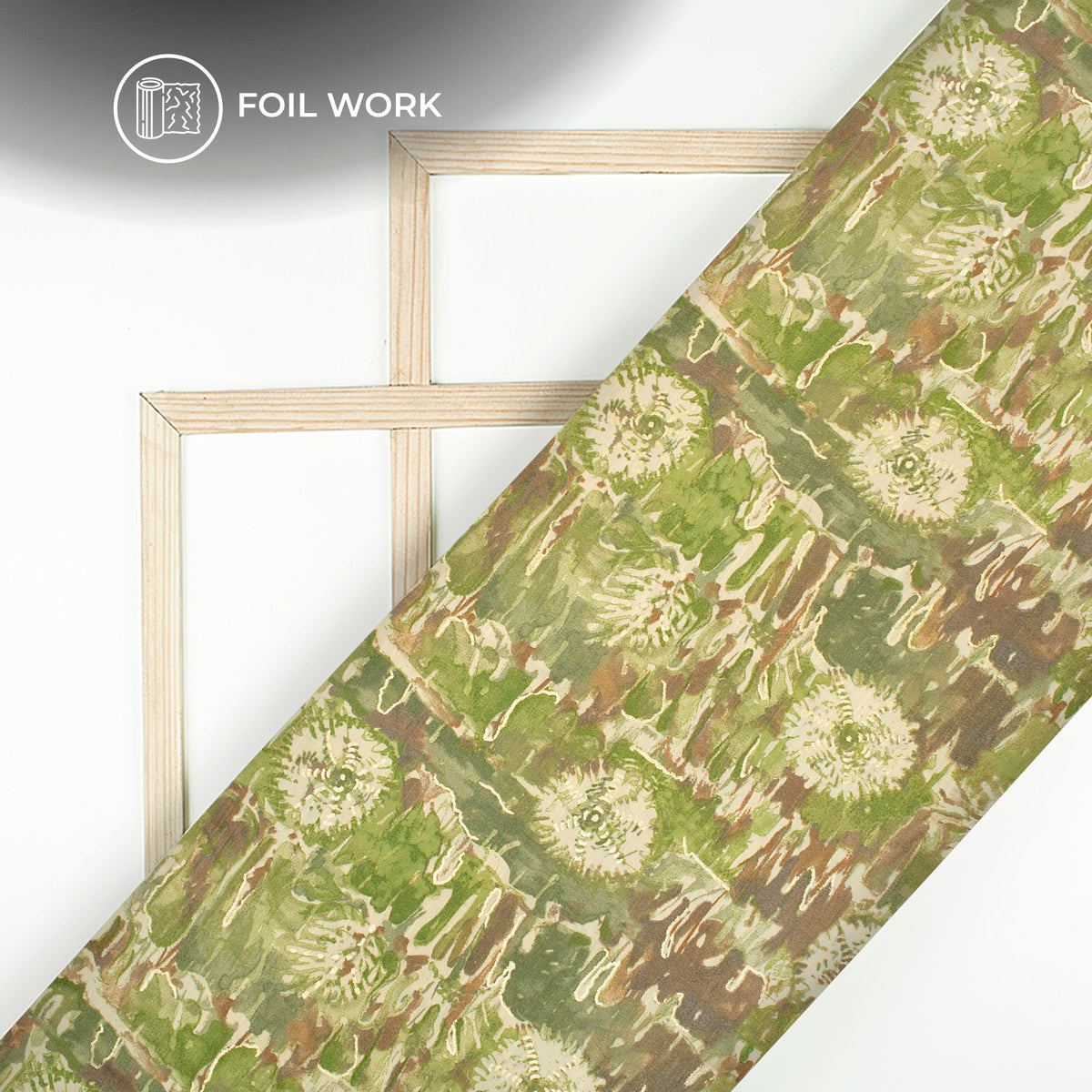 Hunter Green Floral Gold Foil Work Royal Slub Silk Fabric