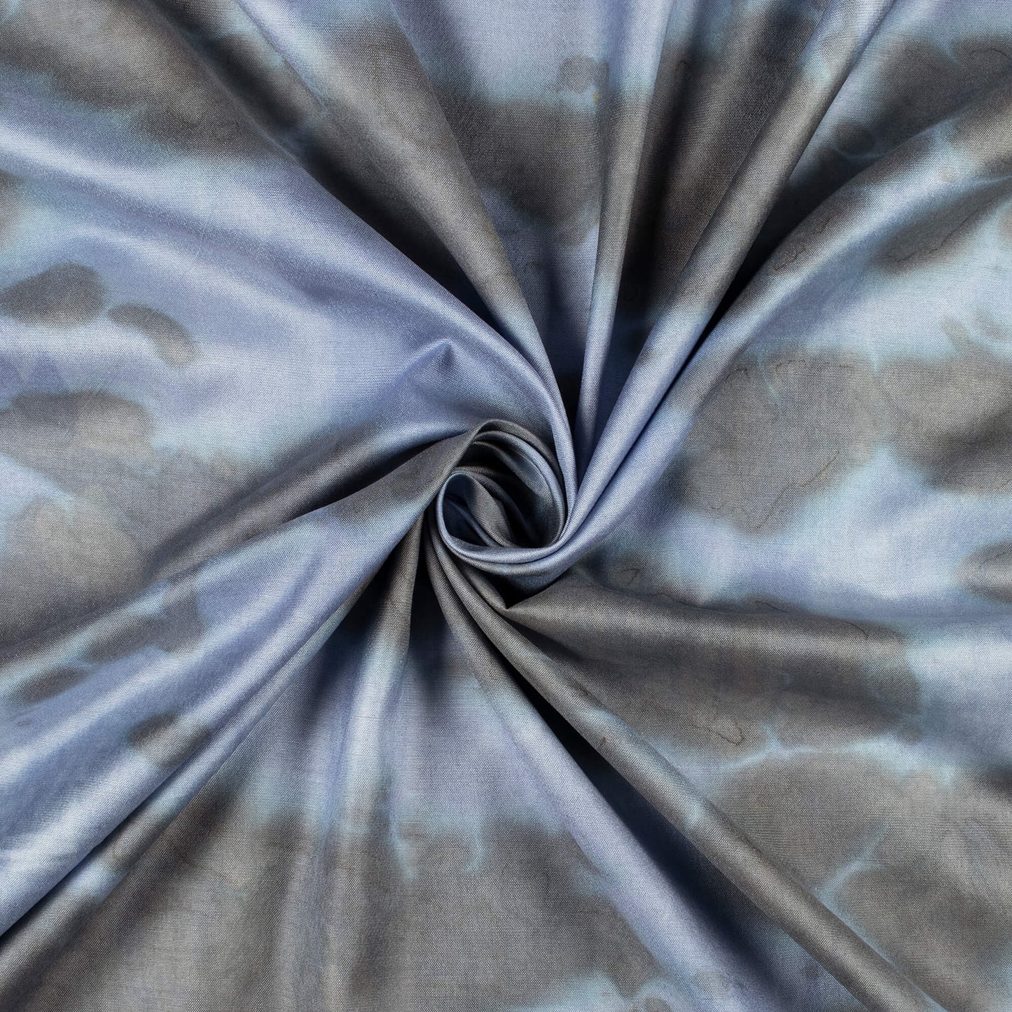 Steel Blue And Grey Tie & Dye Cotton Silk Fabric