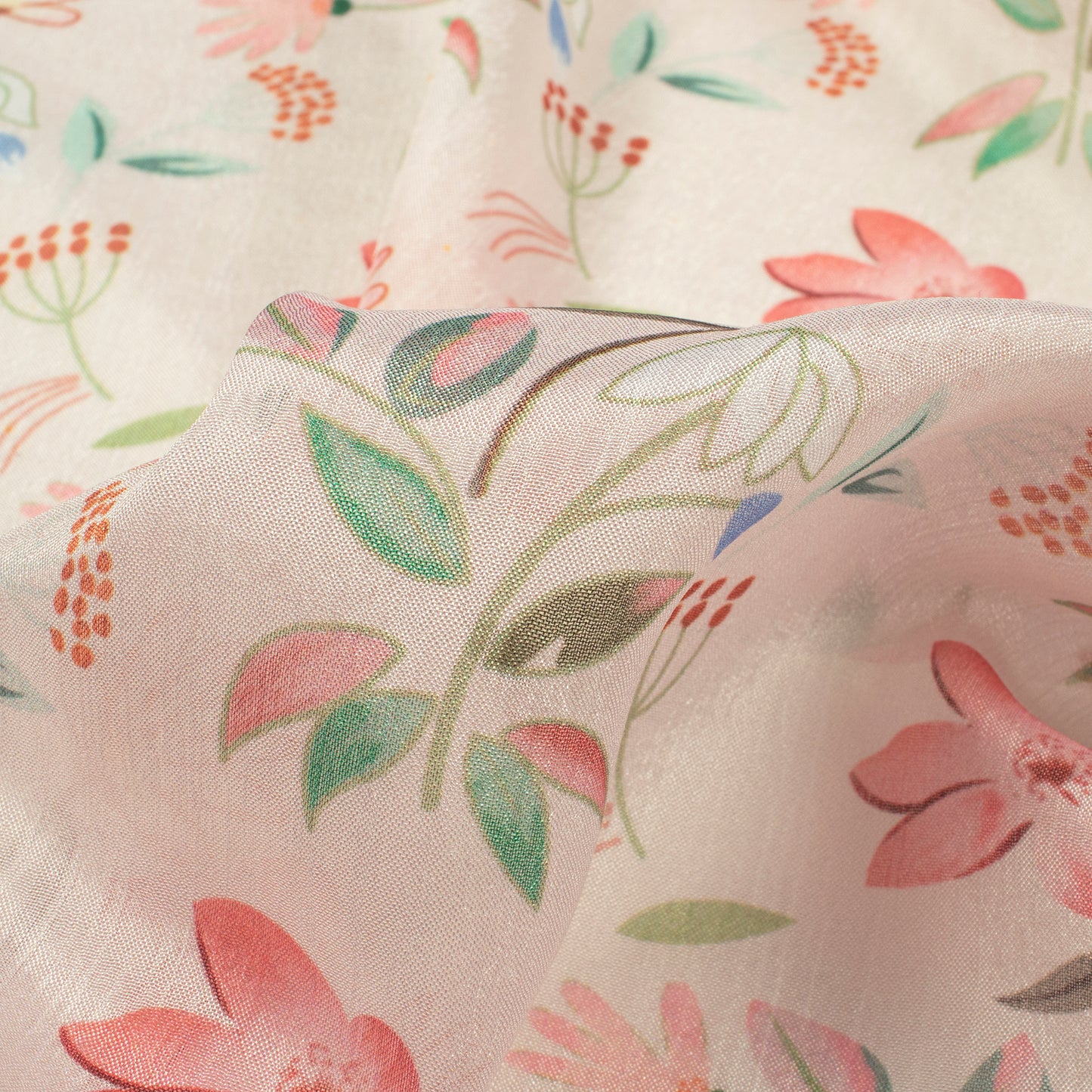 Beautiful Pink Floral Digital Print Poly Chinnon Chiffon Fabric