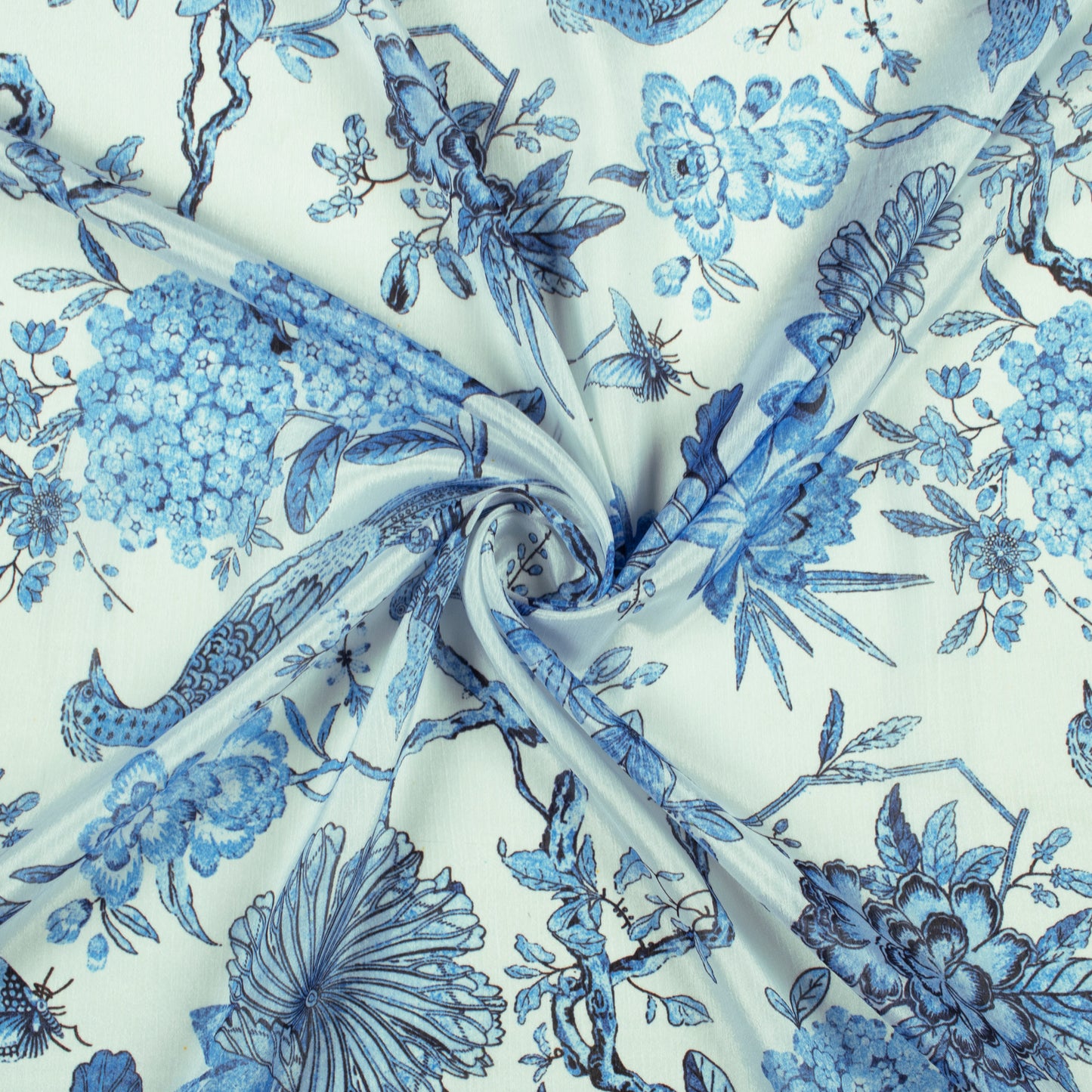Impresive Tufts Blue Floral Digital Print Poly Chinnon Chiffon Fabric