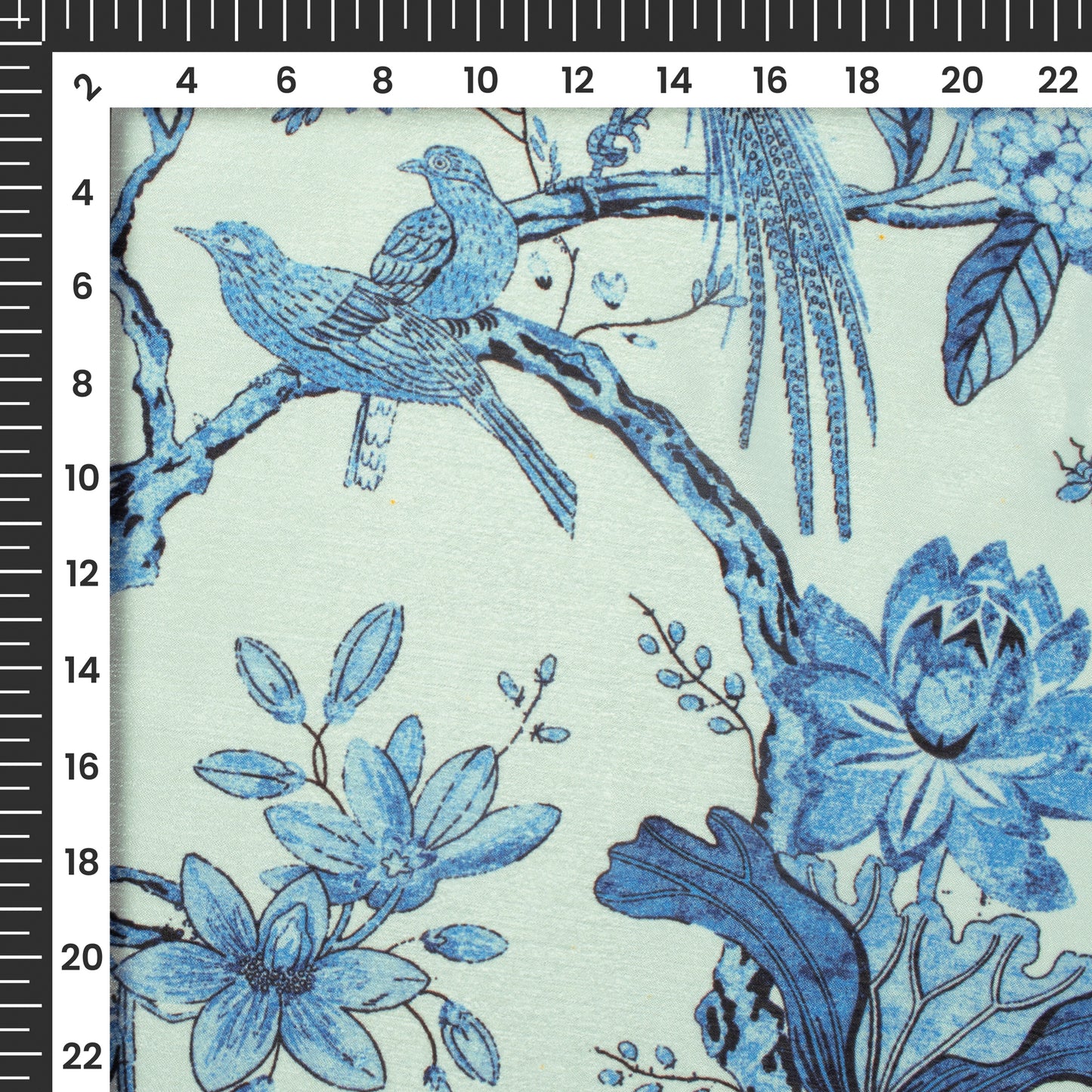 Impresive Tufts Blue Floral Digital Print Poly Chinnon Chiffon Fabric