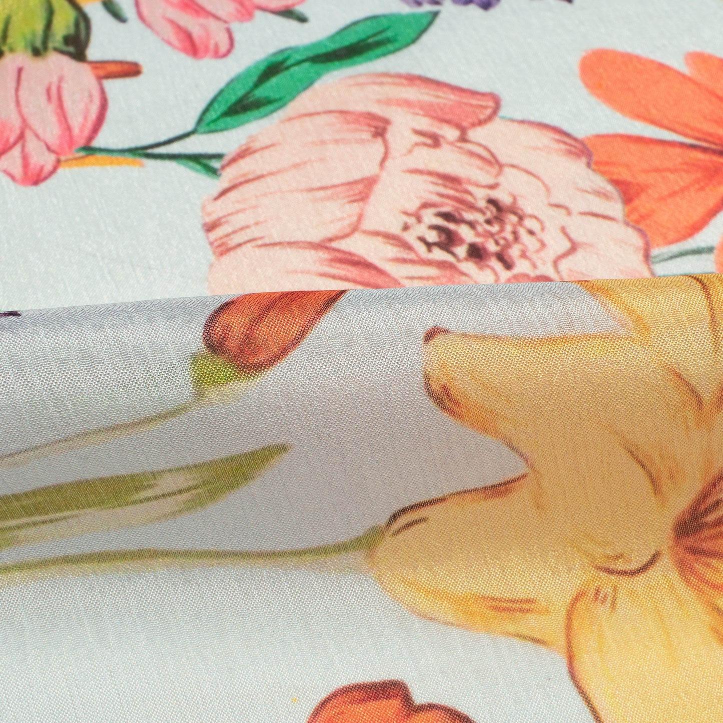 Trendy Yellow Floral Digital Print Poly Chinnon Chiffon Fabric