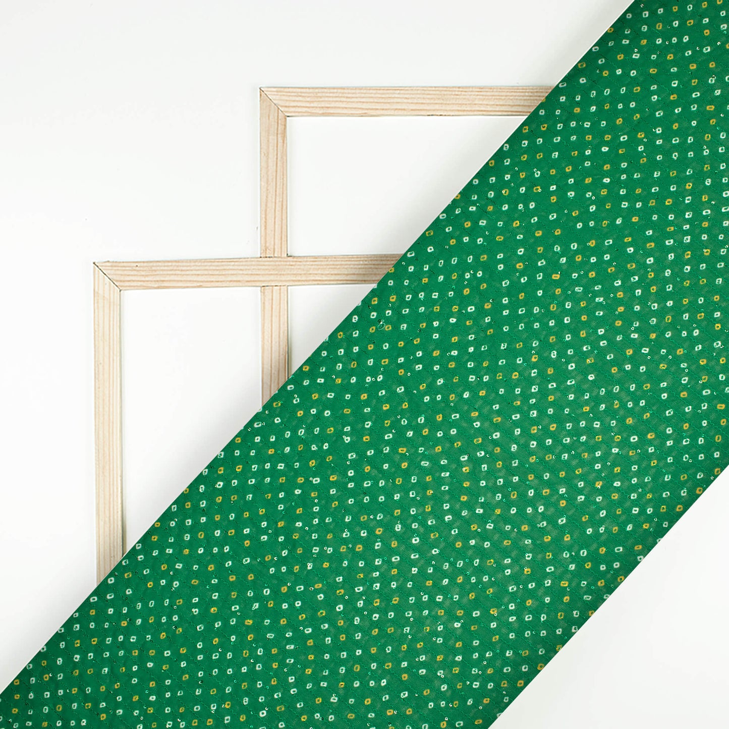 Pine Green And White Bandhanii Digital Print Premium Sequins Georgette Fabric