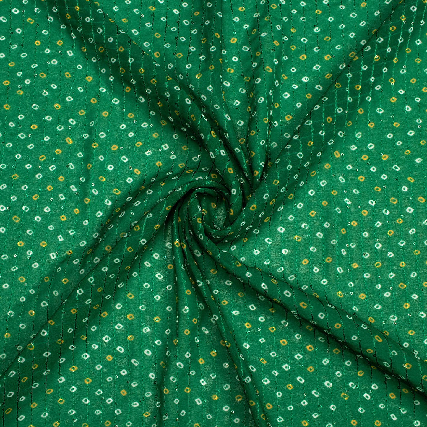 Pine Green And White Bandhani  Digital Print Premium Sequins Georgette Fabric