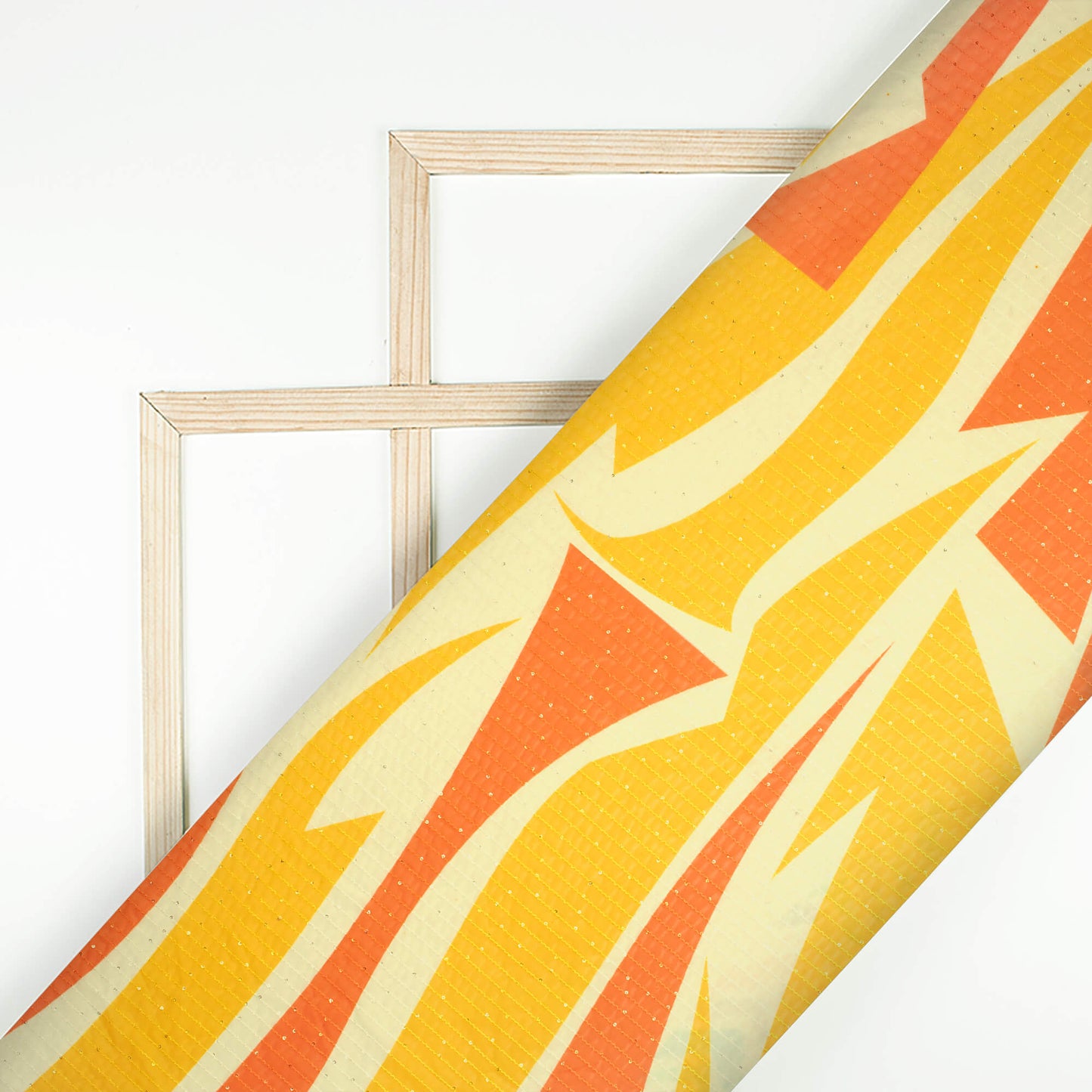 Canary Yellow And Orange Abstract Digital Print Premium Sequins Georgette Fabric