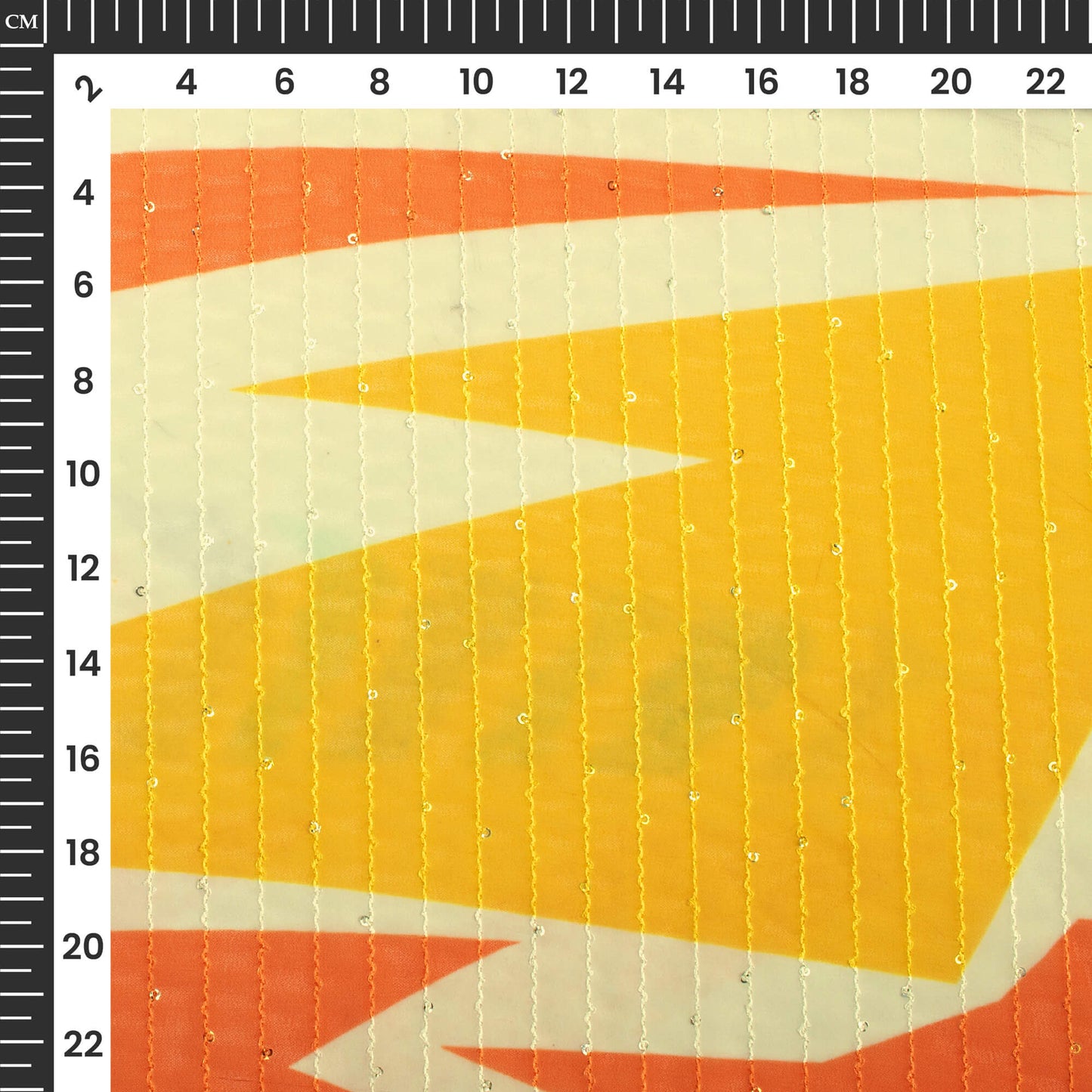 Canary Yellow And Orange Abstract Digital Print Premium Sequins Georgette Fabric