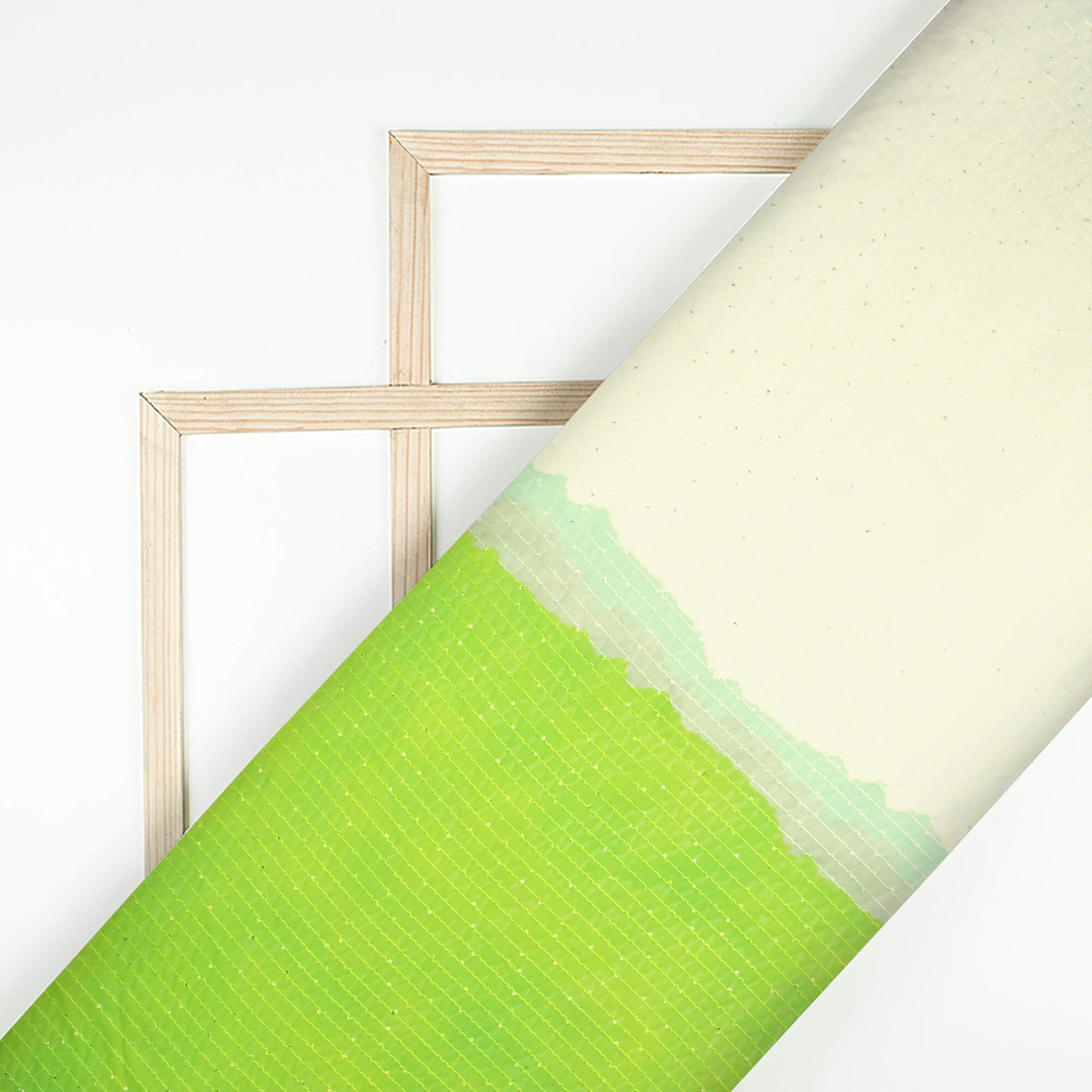 Pear Green And Off-White Ombre Digital Print Premium Sequins Georgette Fabric