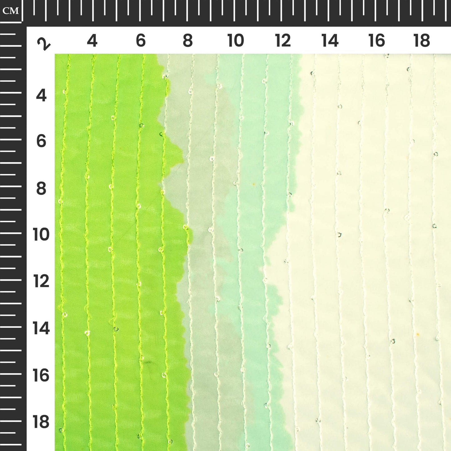 Pear Green And Off-White Ombre Digital Print Premium Sequins Georgette Fabric