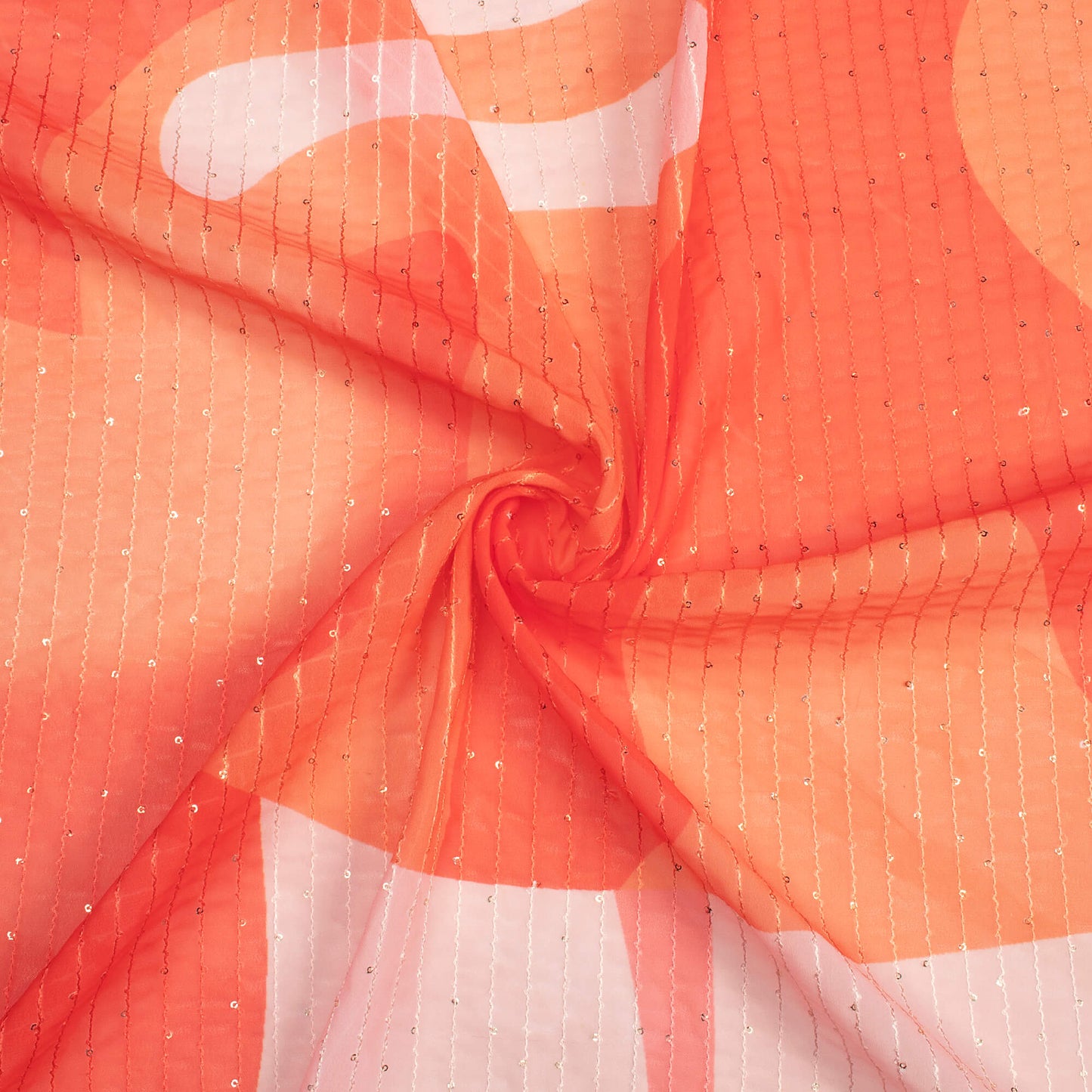 Lace Pink And Orange Abstract Digital Print Premium Sequins Georgette Fabric