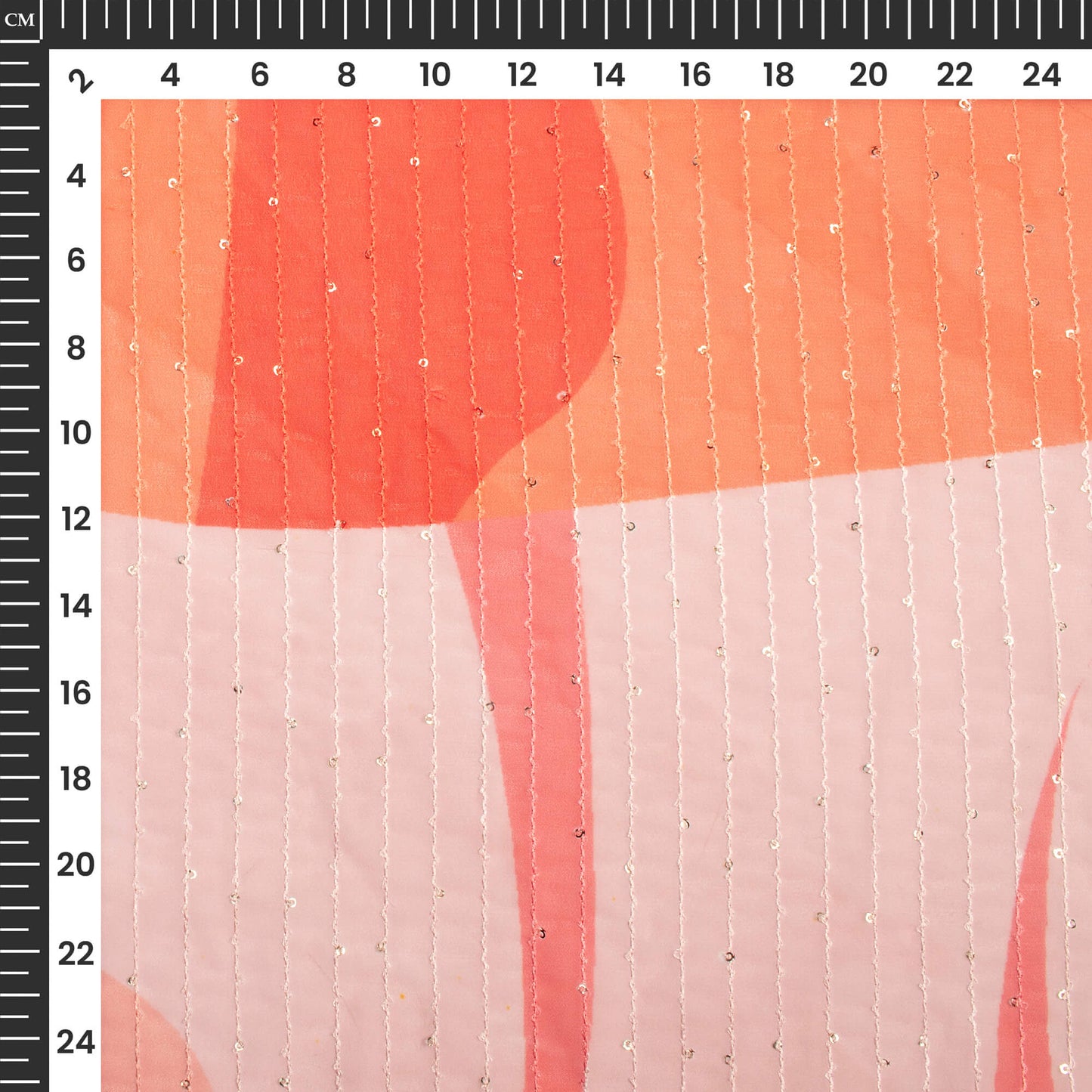 Lace Pink And Orange Abstract Digital Print Premium Sequins Georgette Fabric