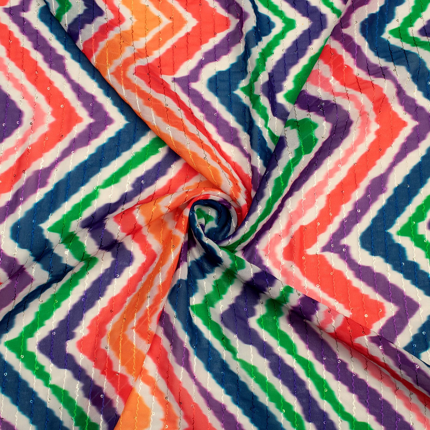 Multi-Color Chevron Digital Print Premium Sequins Georgette Fabric