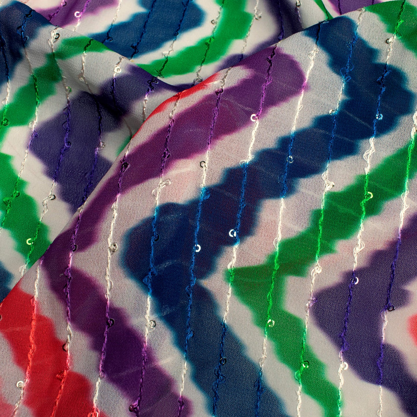 Multi-Color Chevron  Digital Print Premium Sequins Georgette Fabric