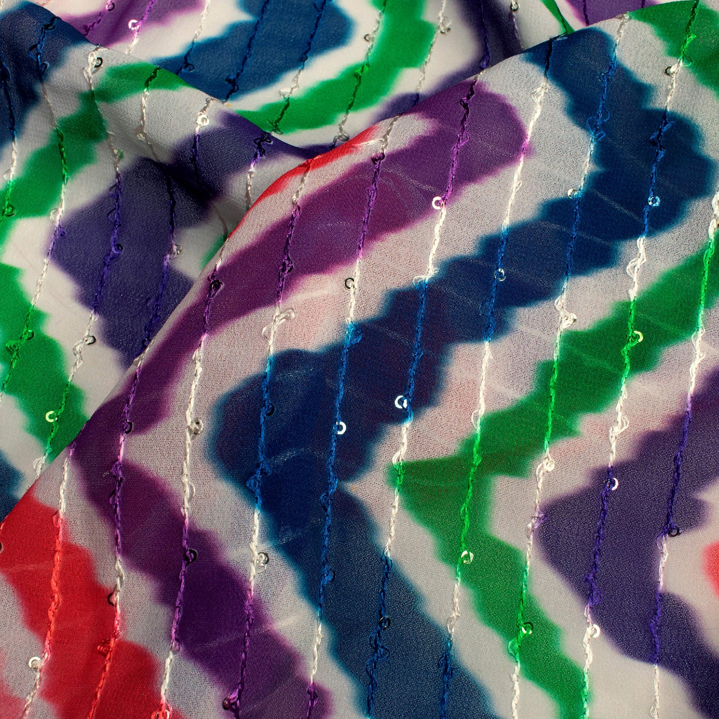 Multi-Color Chevron Digital Print Premium Sequins Georgette Fabric