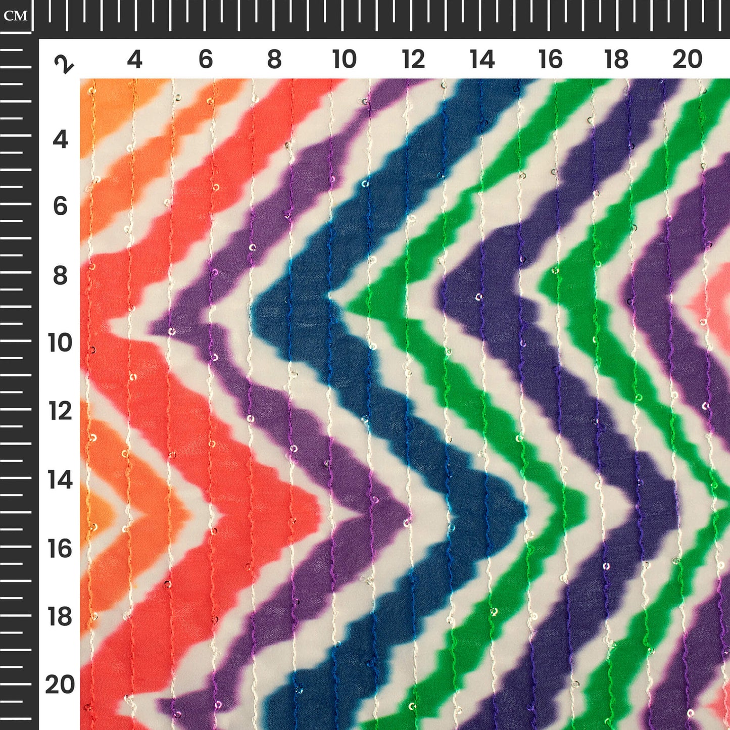 Multi-Color Chevron  Digital Print Premium Sequins Georgette Fabric