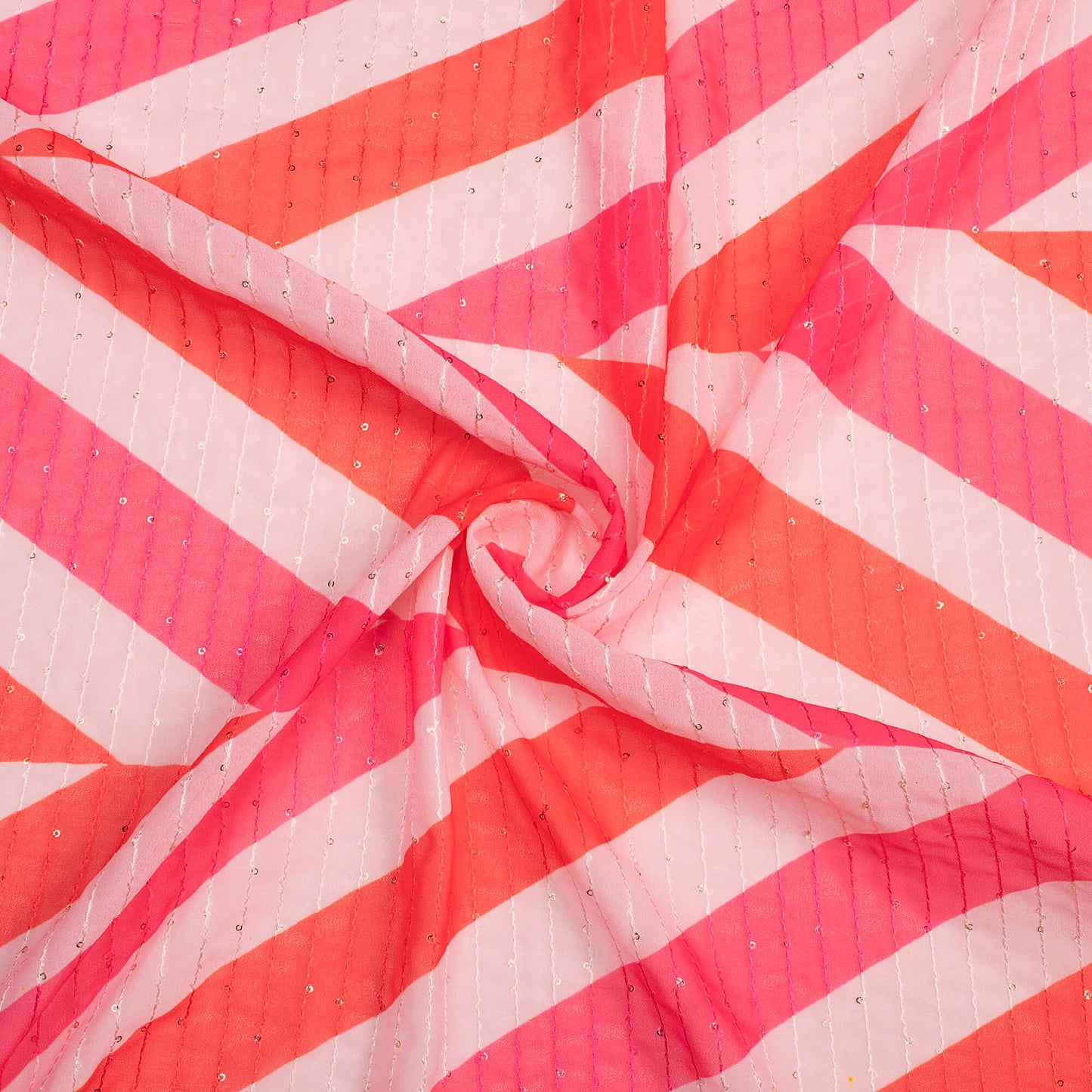 Crimson Red And Pink Geometric  Digital Print Premium Sequins Georgette Fabric