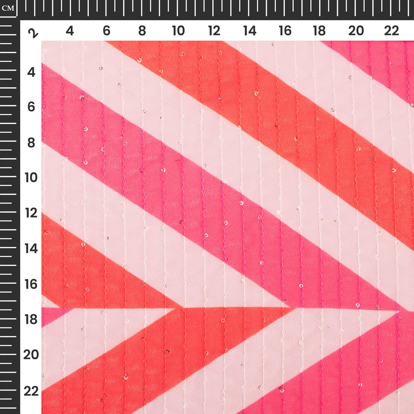 Crimson Red And Pink Geometric Digital Print Premium Sequins Georgette Fabric