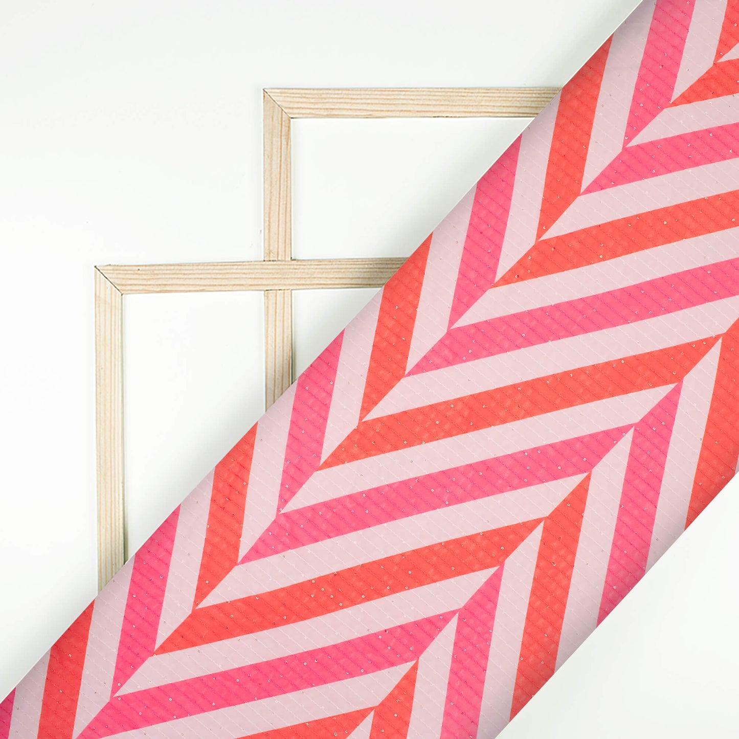 Crimson Red And Pink Geometric Digital Print Premium Sequins Georgette Fabric