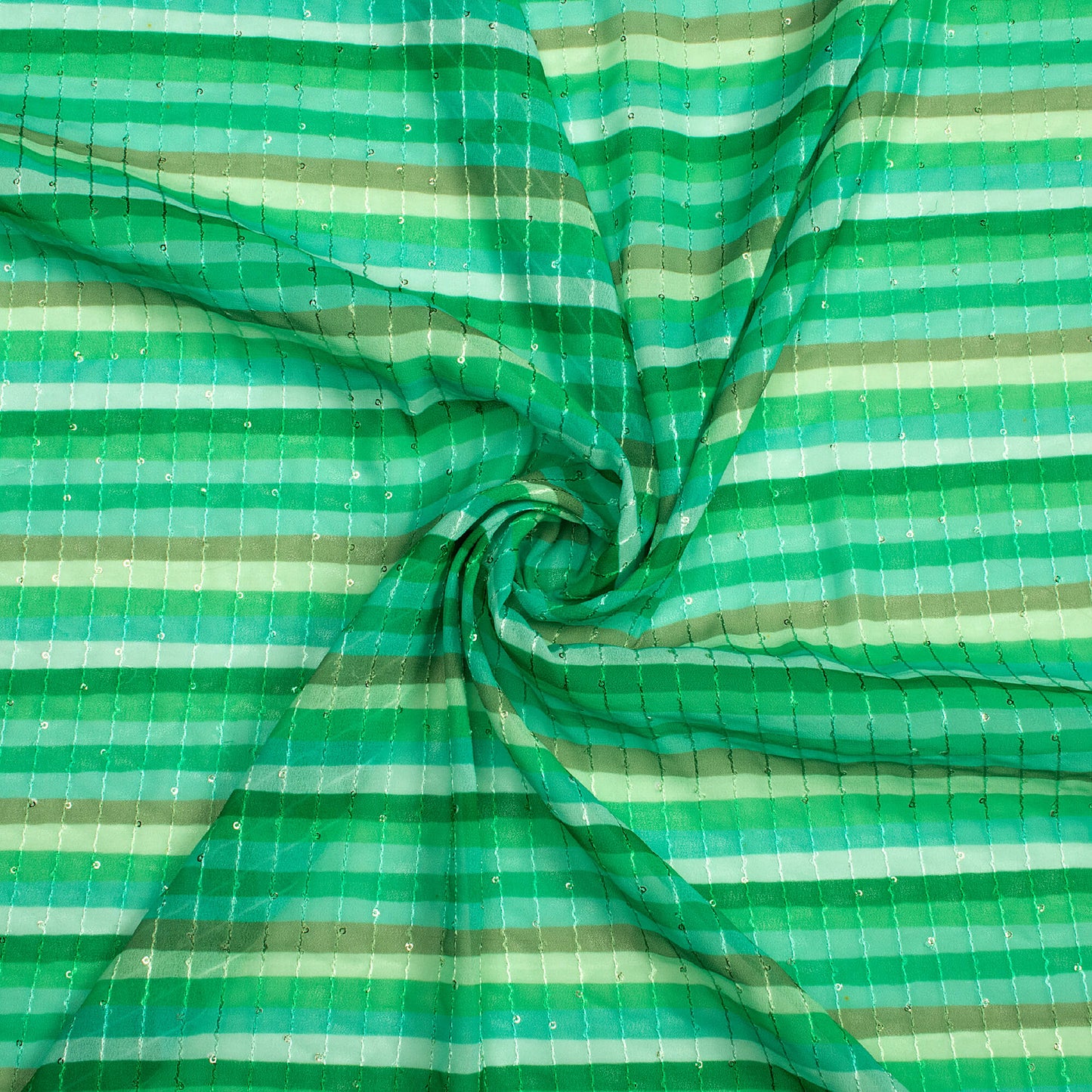 Green Stripes Digital Print Premium Sequins Georgette Fabric