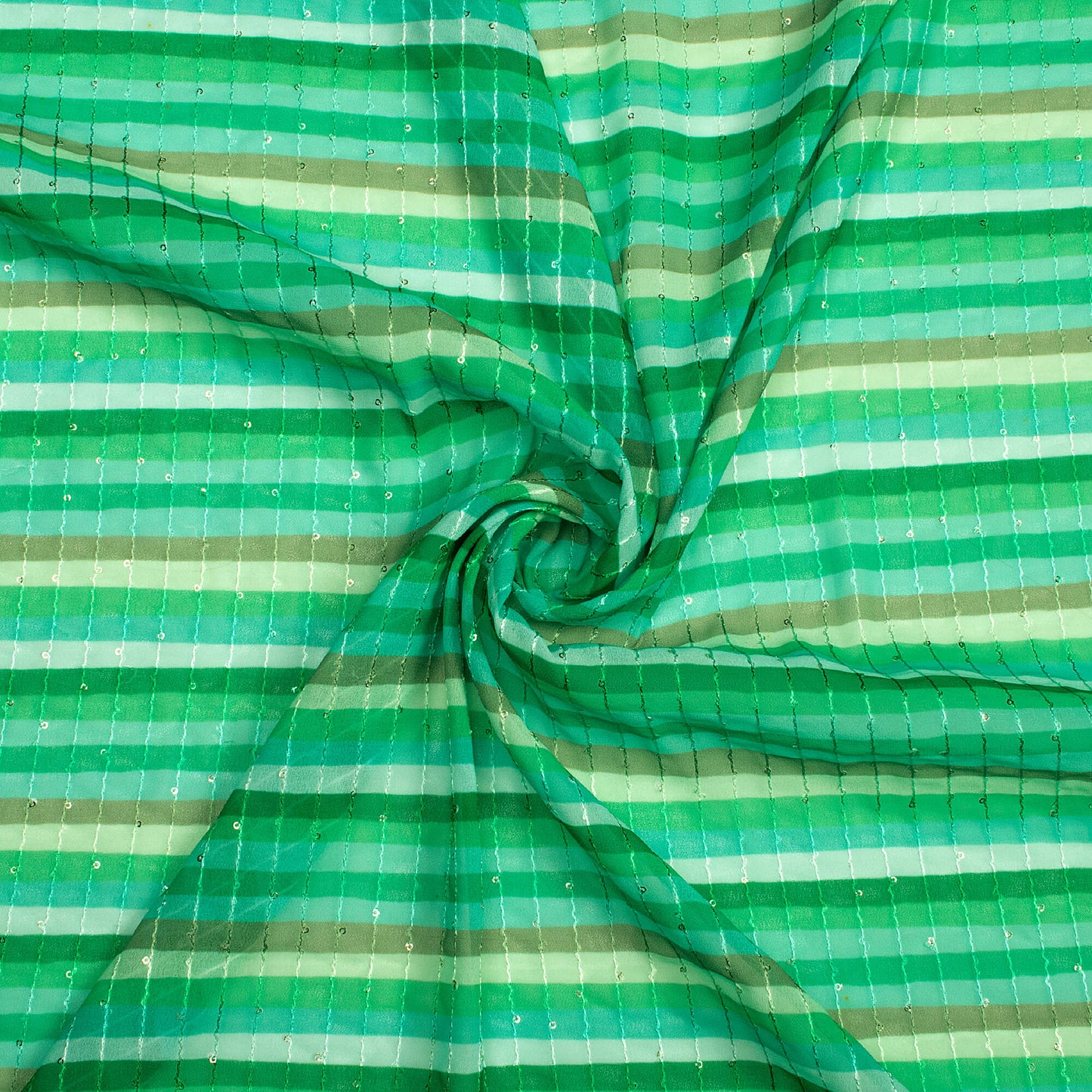 Green Stripes  Digital Print Premium Sequins Georgette Fabric