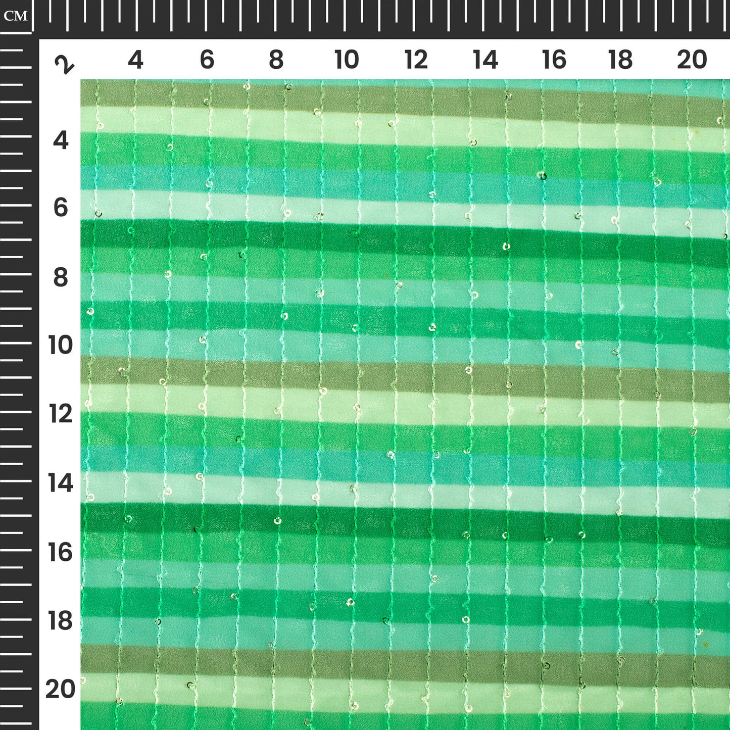 Green Stripes Digital Print Premium Sequins Georgette Fabric