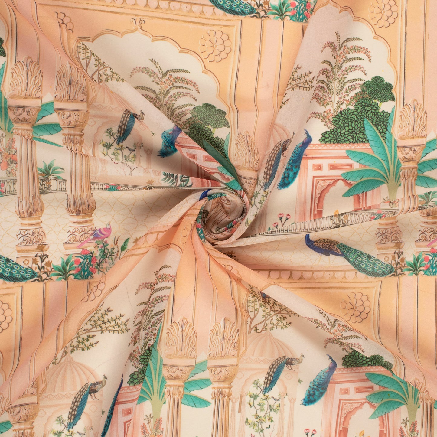Exclusive Peach Madhuvanii Digital Print Georgette Fabric