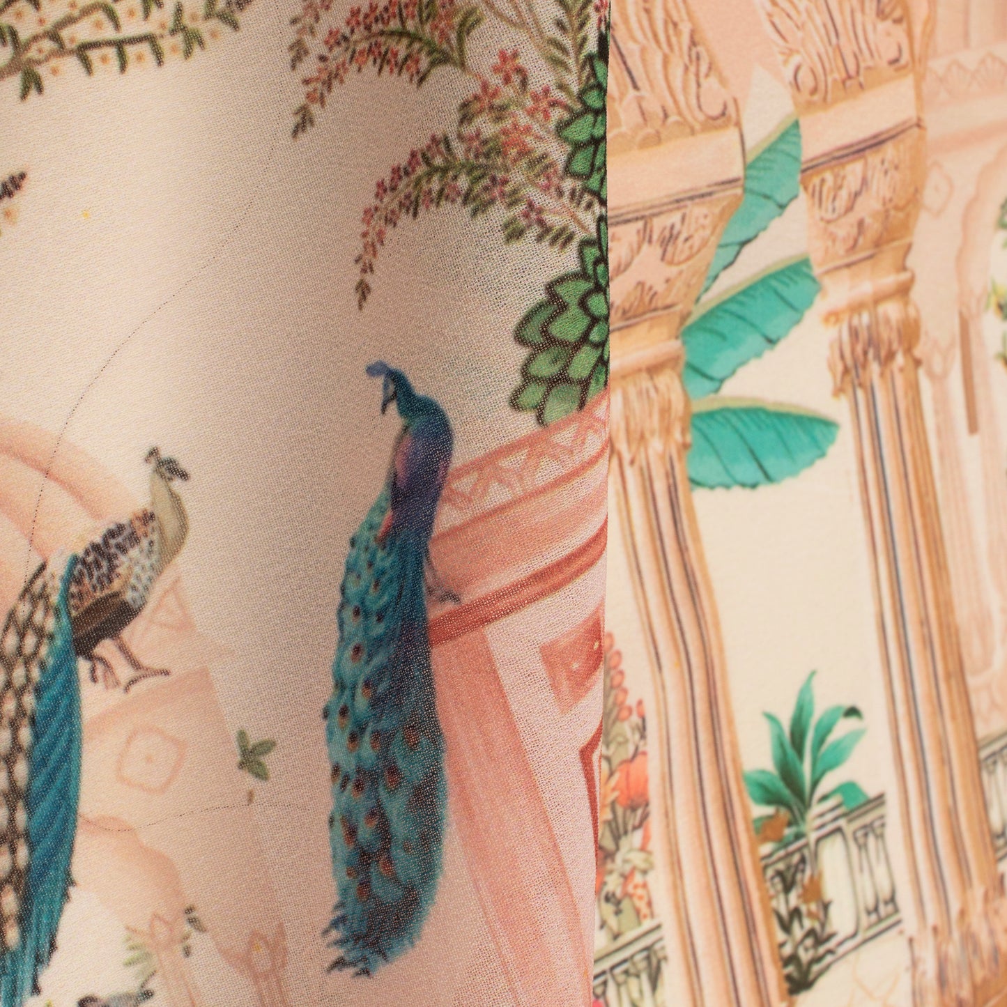 Exclusive Peach Madhuvanii Digital Print Georgette Fabric
