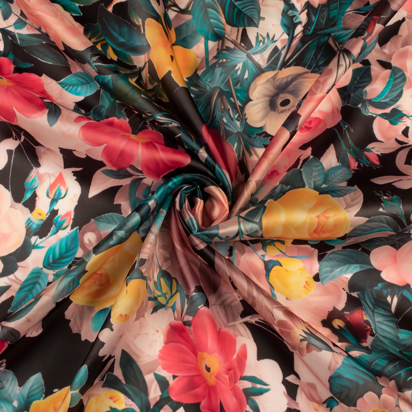 Gorgeous Red Floral Digital Print Organza Satin Fabric