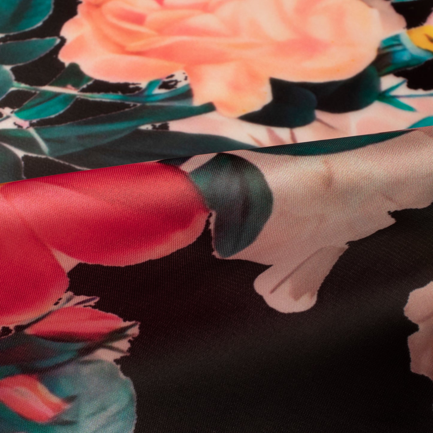 Gorgeous Red Floral Digital Print Organza Satin Fabric