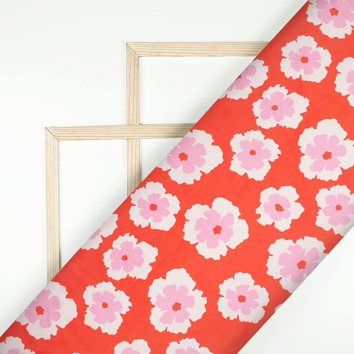 Fancy Red Floral Digital Print Organza Satin Fabric