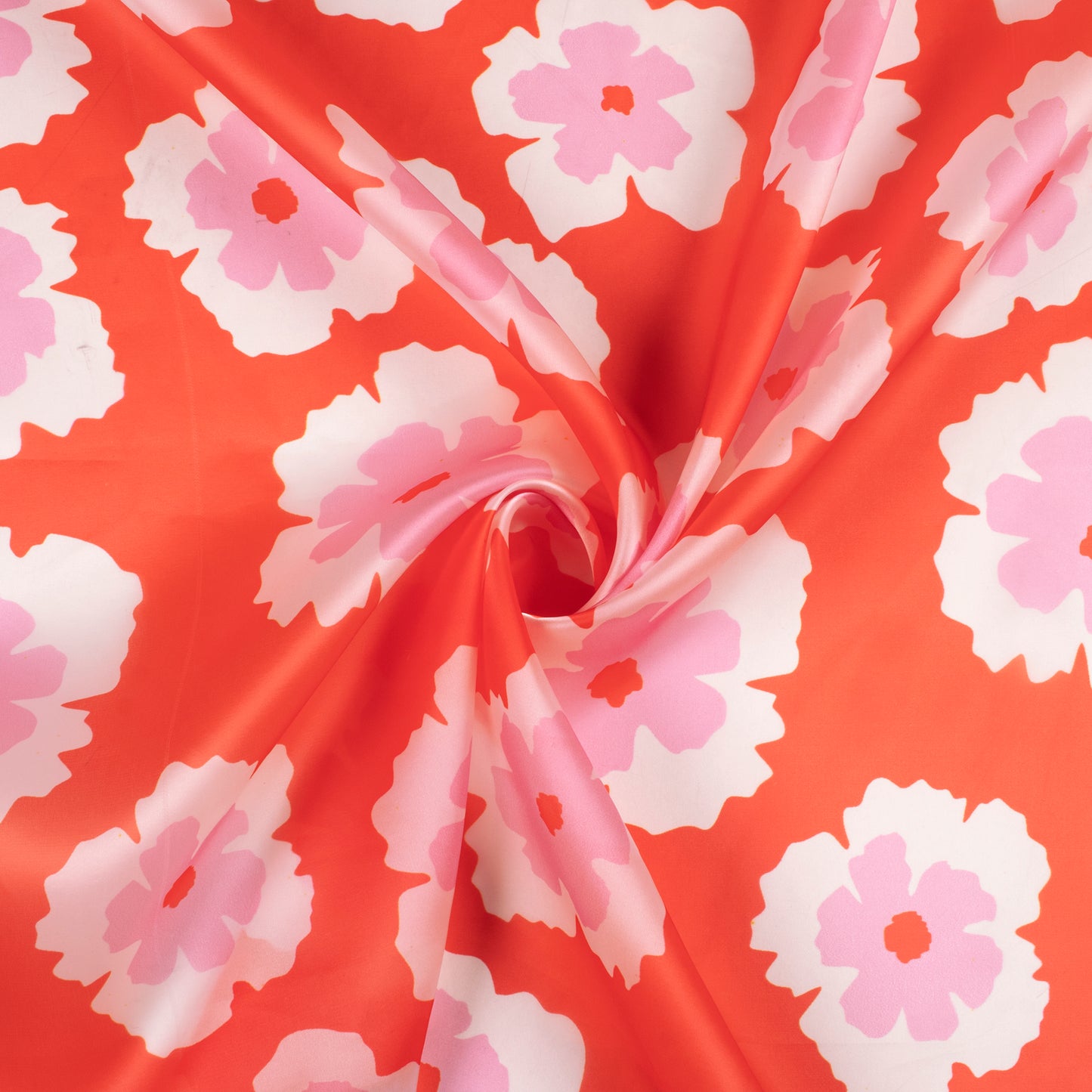 Fancy Red Floral Digital Print Organza Satin Fabric