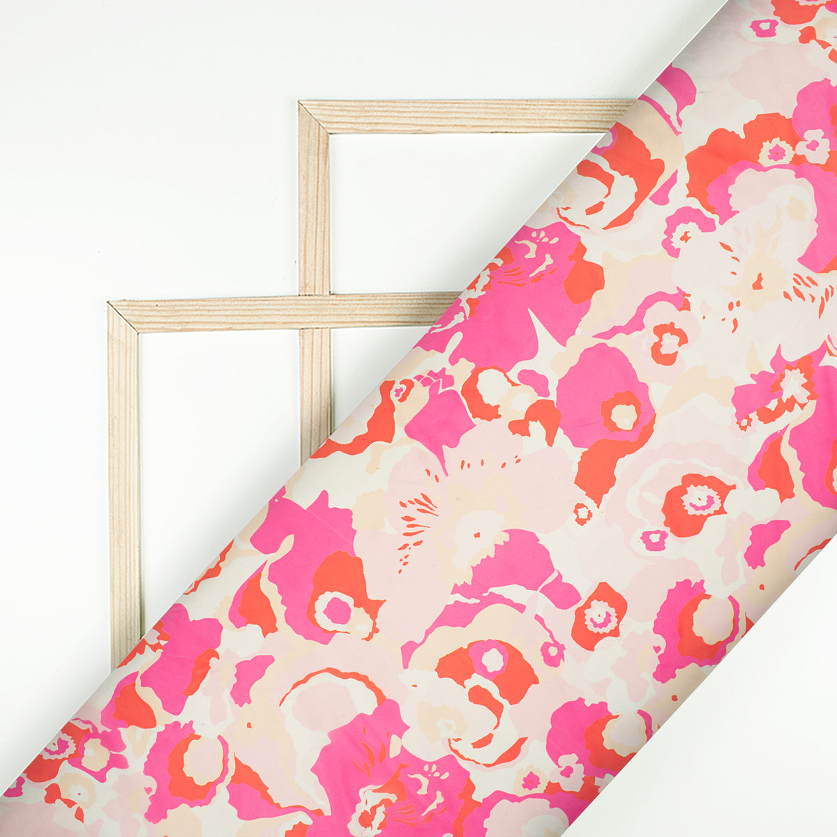 Pink And White Abstract Digital Print Organza Satin Fabric