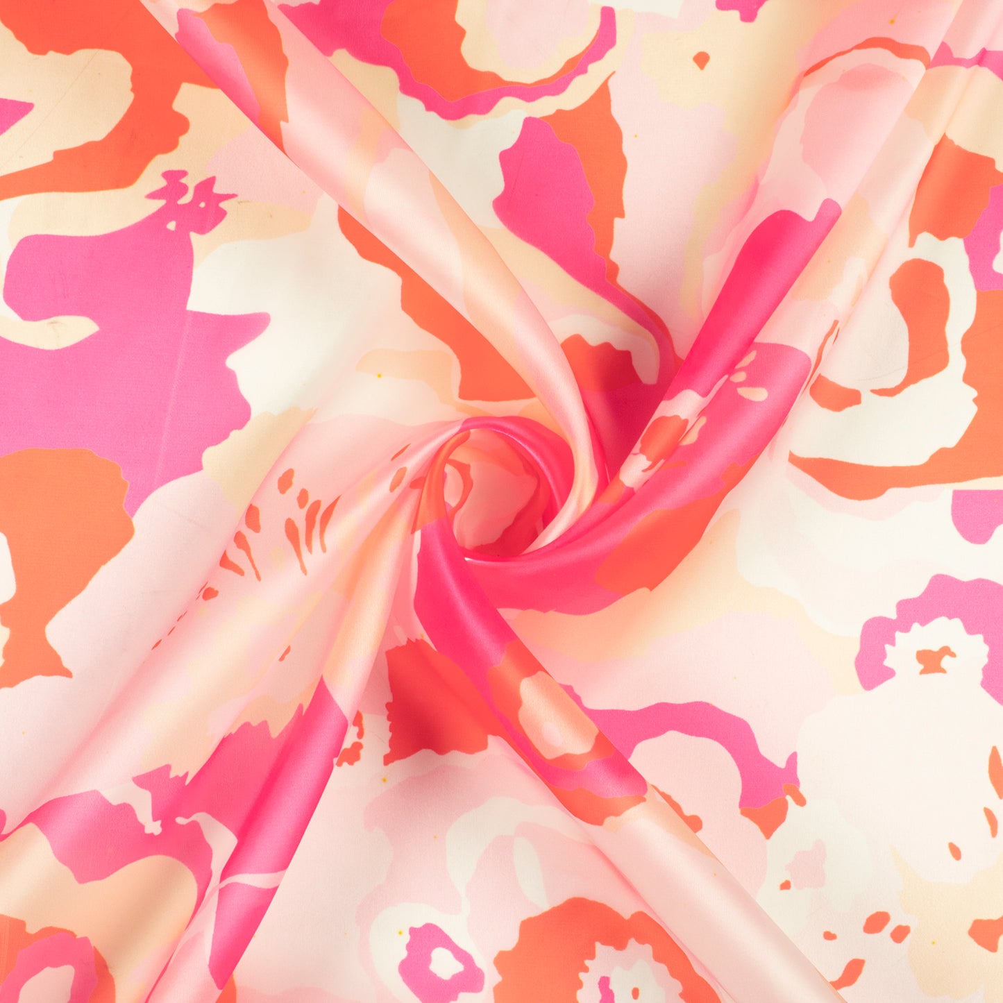 Pink And White Abstract Digital Print Organza Satin Fabric